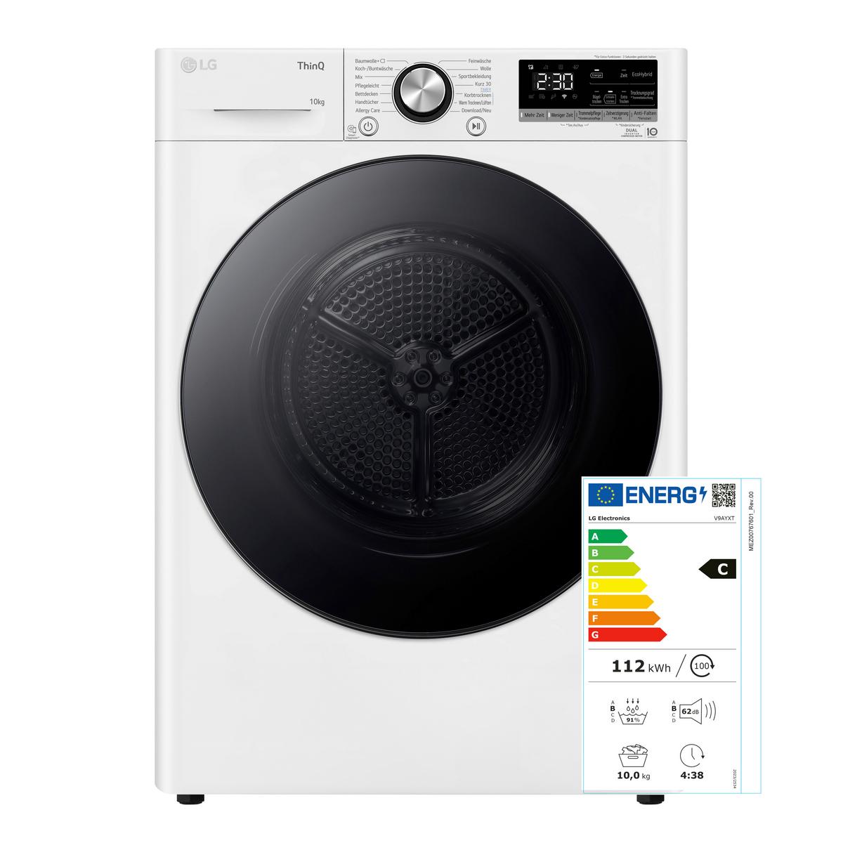 Wärmepumpentrockner LG V9ayxt - Weiß, Basics, Metall (60/85/66cm) - LG