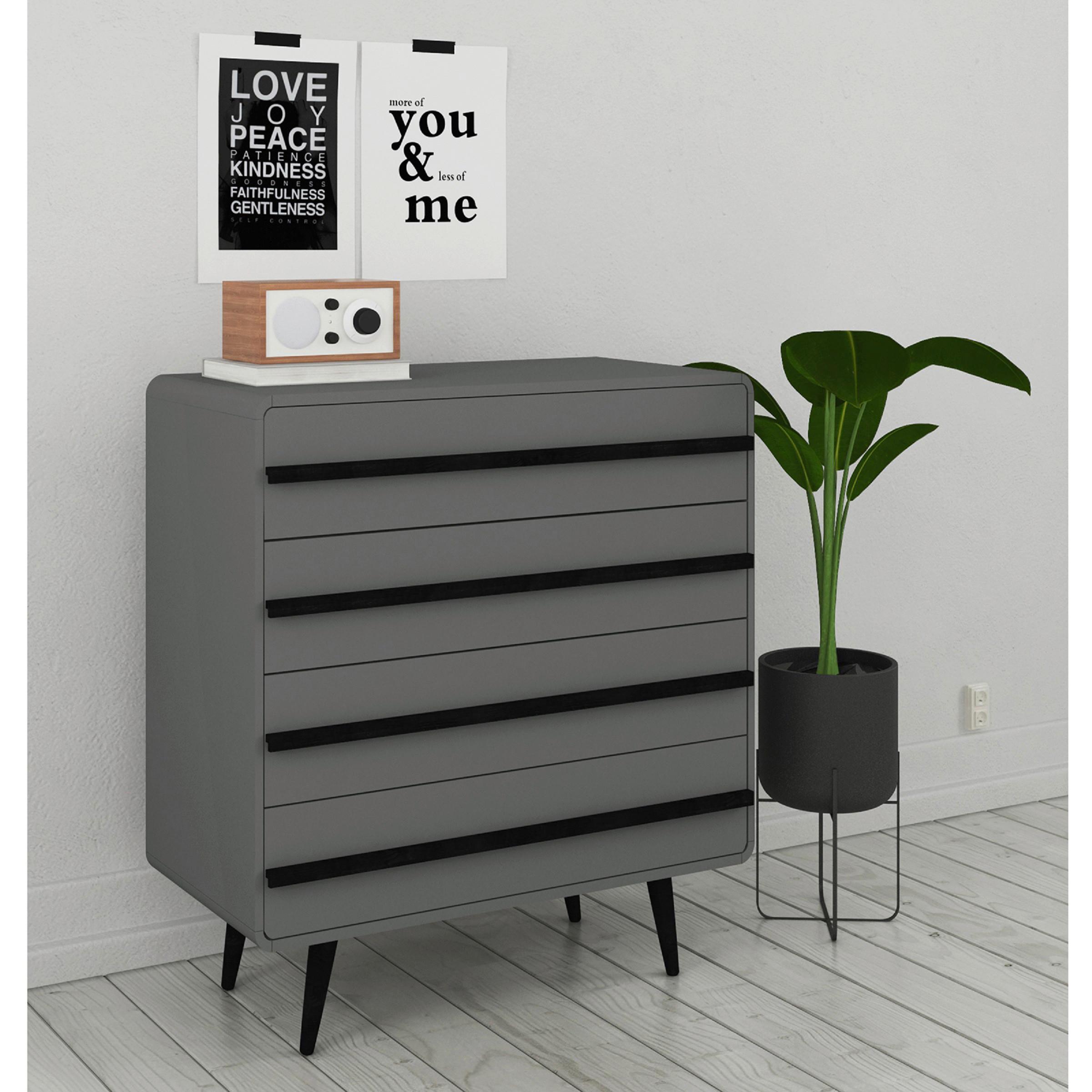 Kommode Chantal Grau 80 cm - Schwarz/Grau, Design, Holzwerkstoff (80/88/39cm) - MID.YOU