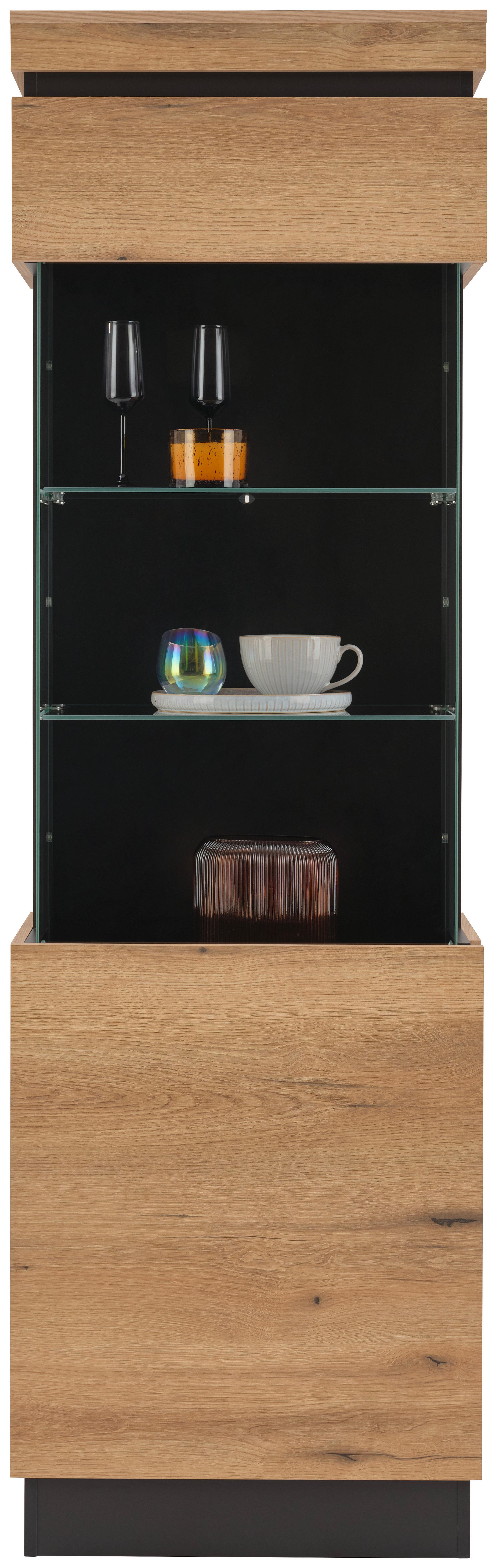 Vitrine Corte Grau /Eiche Dekor B: 60 cm - Eichefarben/Grau, Trend, Glas/Holzwerkstoff (60,1/200,5/40cm)