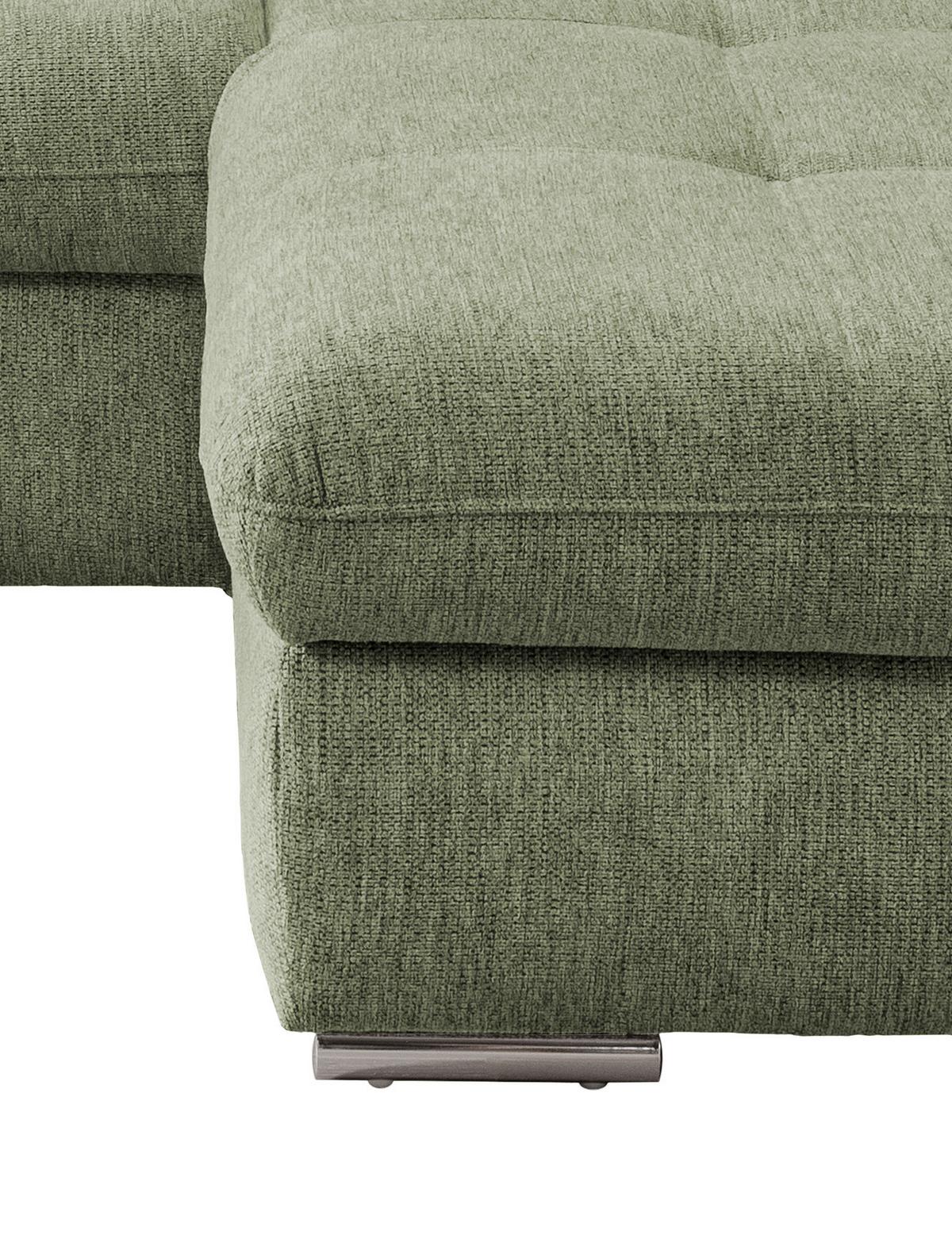 Ecksofa mit Schlaffunktion Dalida Grün Chenille - Chromfarben/Grün, Design, Textil (300/196cm) - Livetastic
