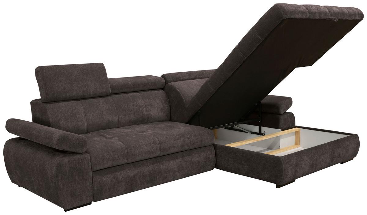 Rohová sedačka VEGAS, pravá, tmavě hnědá žinylka - tmavě hnědá/černá, Design, dřevo/textil (294/173cm)