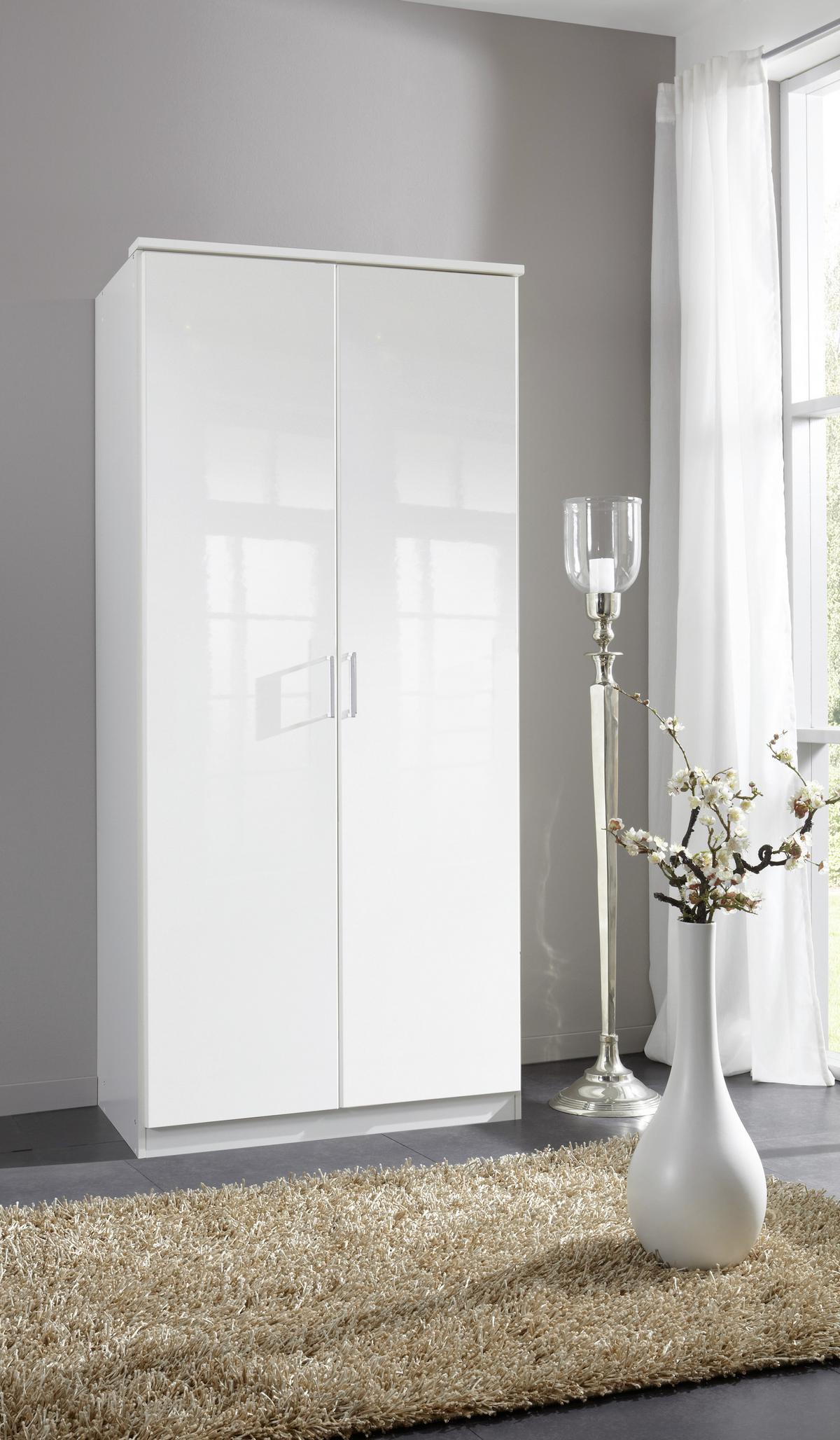Drehtürenschrank B: 91 cm Clack, Weiß - Weiß Hochglanz/Weiß, Basics, Holzwerkstoff (91/199/58cm) - MID.YOU