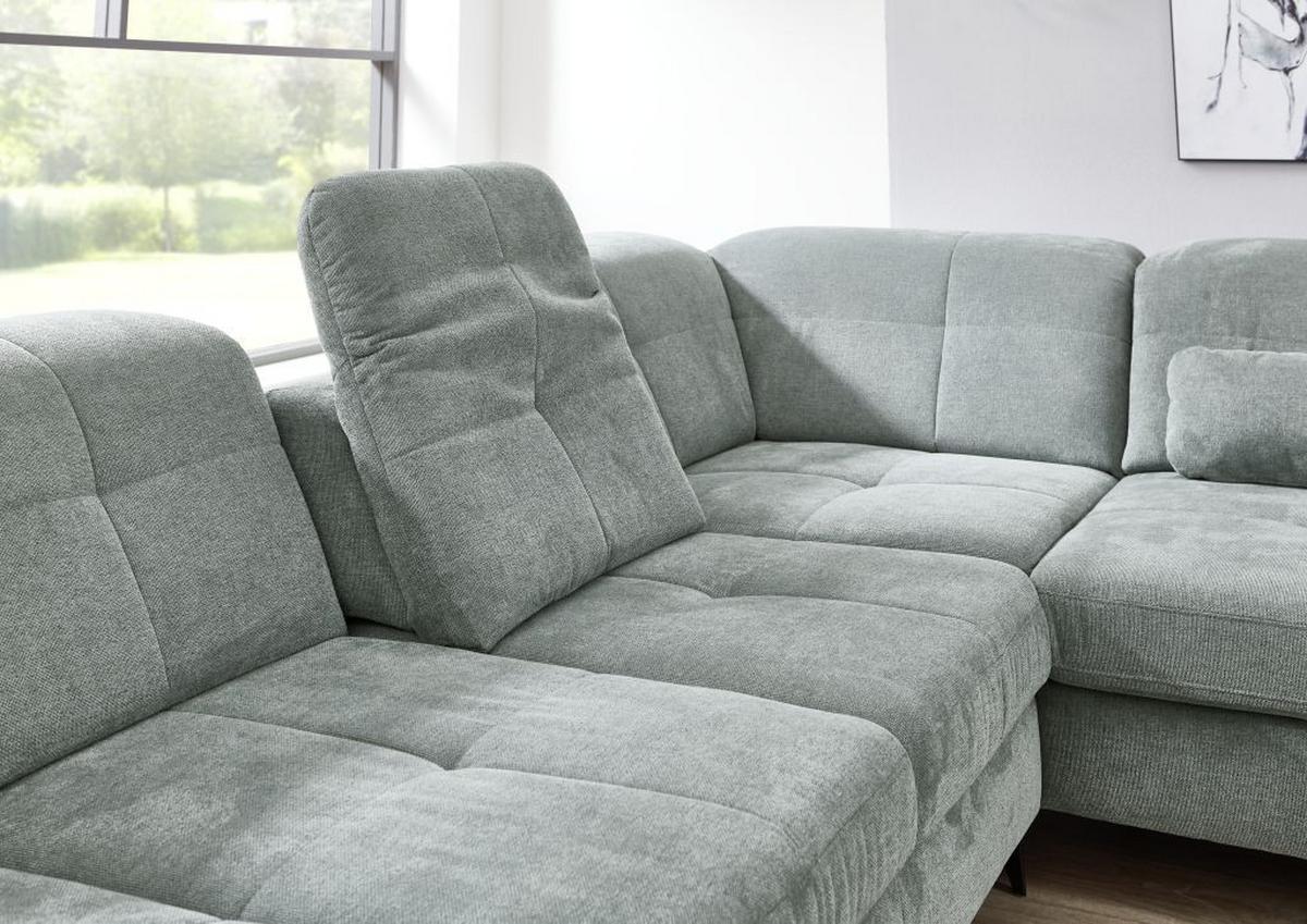 Sedačka SORENA U, pravá, sv.sivá ženilka, s funkciami - čierna/svetlosivá, Modern, kov/textil (198/353/255cm) - Premium Living