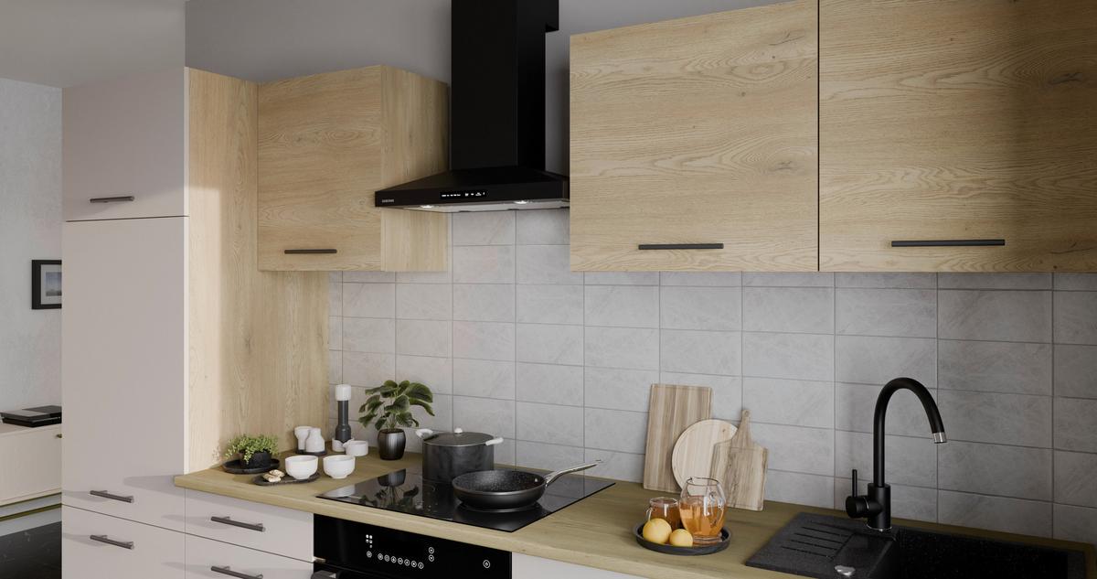 Konyhablokk Max Ii 280 - kasmírszínű/tölgyfa színű, Basics, faalapú anyag (280/200/60cm) - P & B