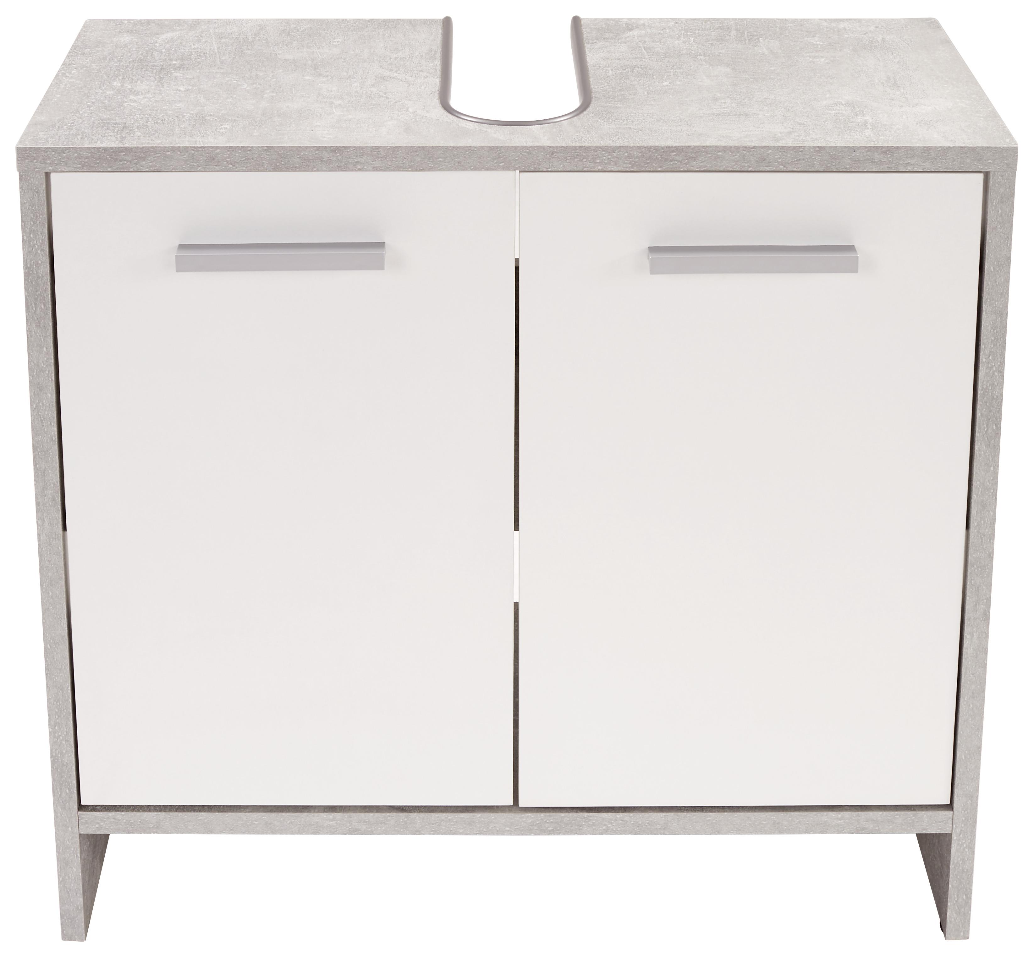 Waschbeckenunterschrank Attack B: 60,4 cm, Betondekor + Weiß - Hellgrau/Schwarz, MODERN, Holzwerkstoff (60,4/55/28cm)