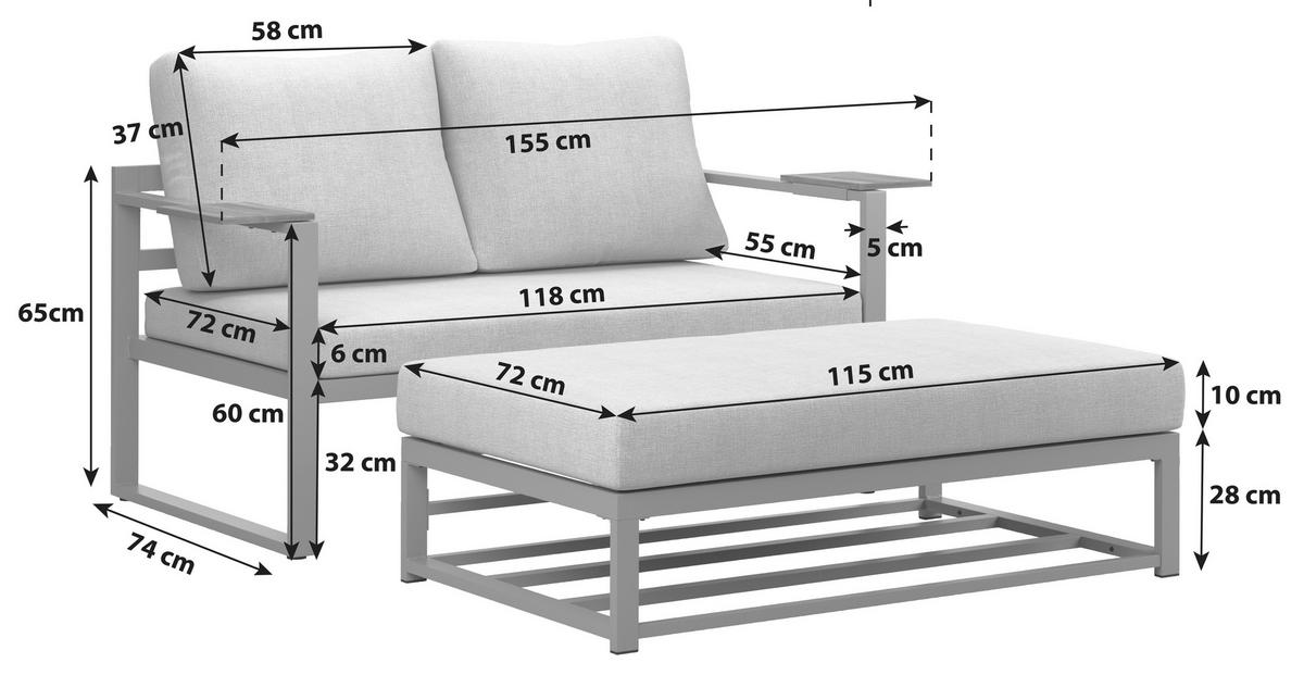 LOUNGESOFA ATLANTA - Dunkelgrau/Beige, MODERN, Kunststoff/Textil - Beldano