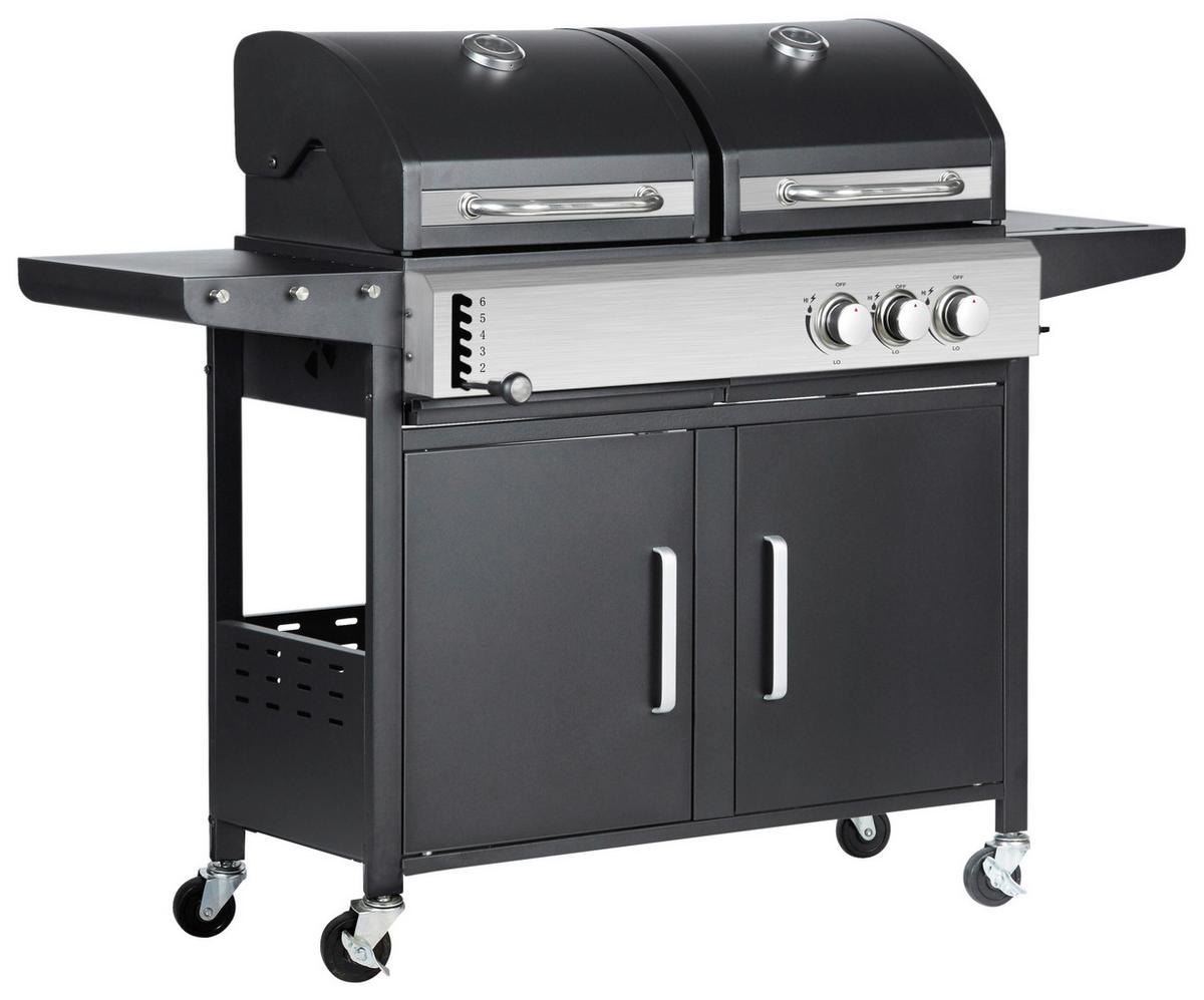 Kombi-Grill Micha 2 Holz & Gas - Silberfarben/Schwarz, Trend, Kunststoff/Metall (147,5/52/110cm) - Homezone