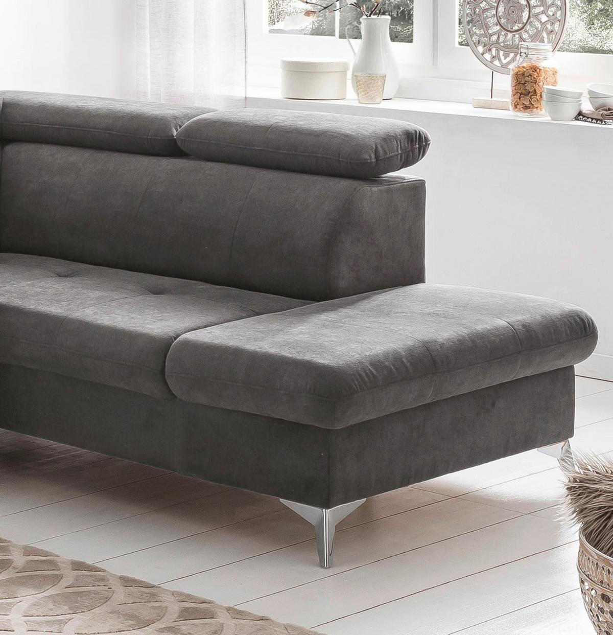 Ecksofa Mit Schlaffunktion Gisele Und Bettkasten Grau - Chromfarben/Grau, KONVENTIONELL, Textil (256/209cm) - Livetastic