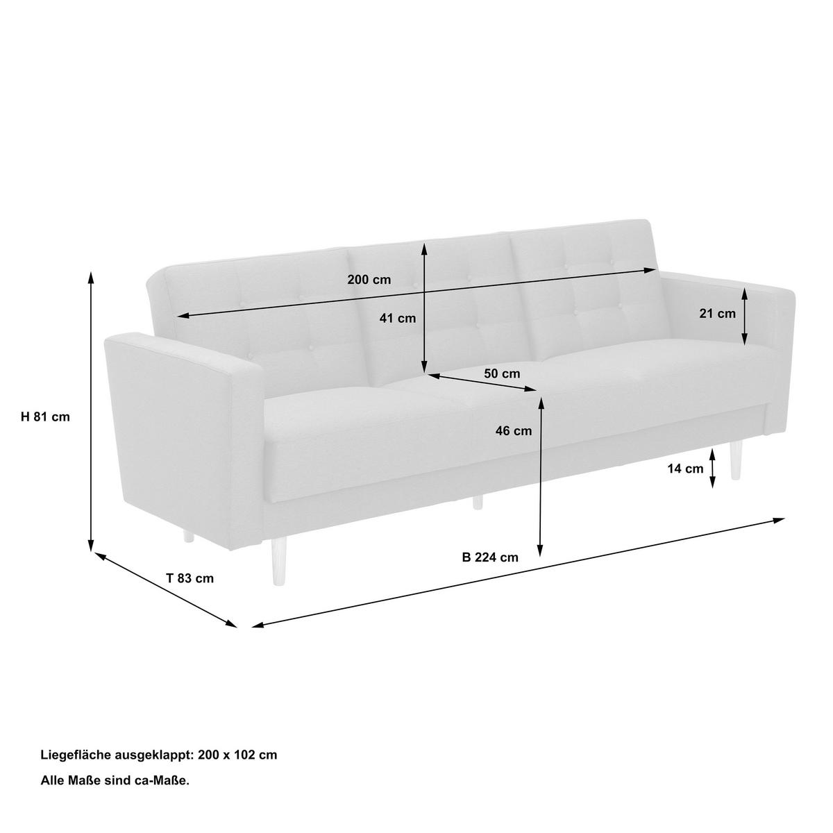 3-Sitzer-Sofa + Schlaffunktion Jasmin mit Armlehnen Hellgrau - Eschefarben/Hellgrau, MODERN, Textil (224/81/83cm) - Max Winzer