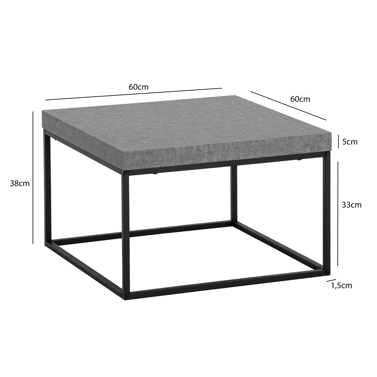 Couchtisch Grau L: 60 cm - Schwarz/Grau, Design, Holzwerkstoff/Metall (60/60/38cm) - Livetastic