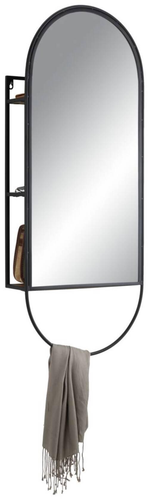 Nástenný vešiak so zrkadlom MIRA - čierna, Lifestyle, kov/drevo (40/100/12cm) - Premium Living