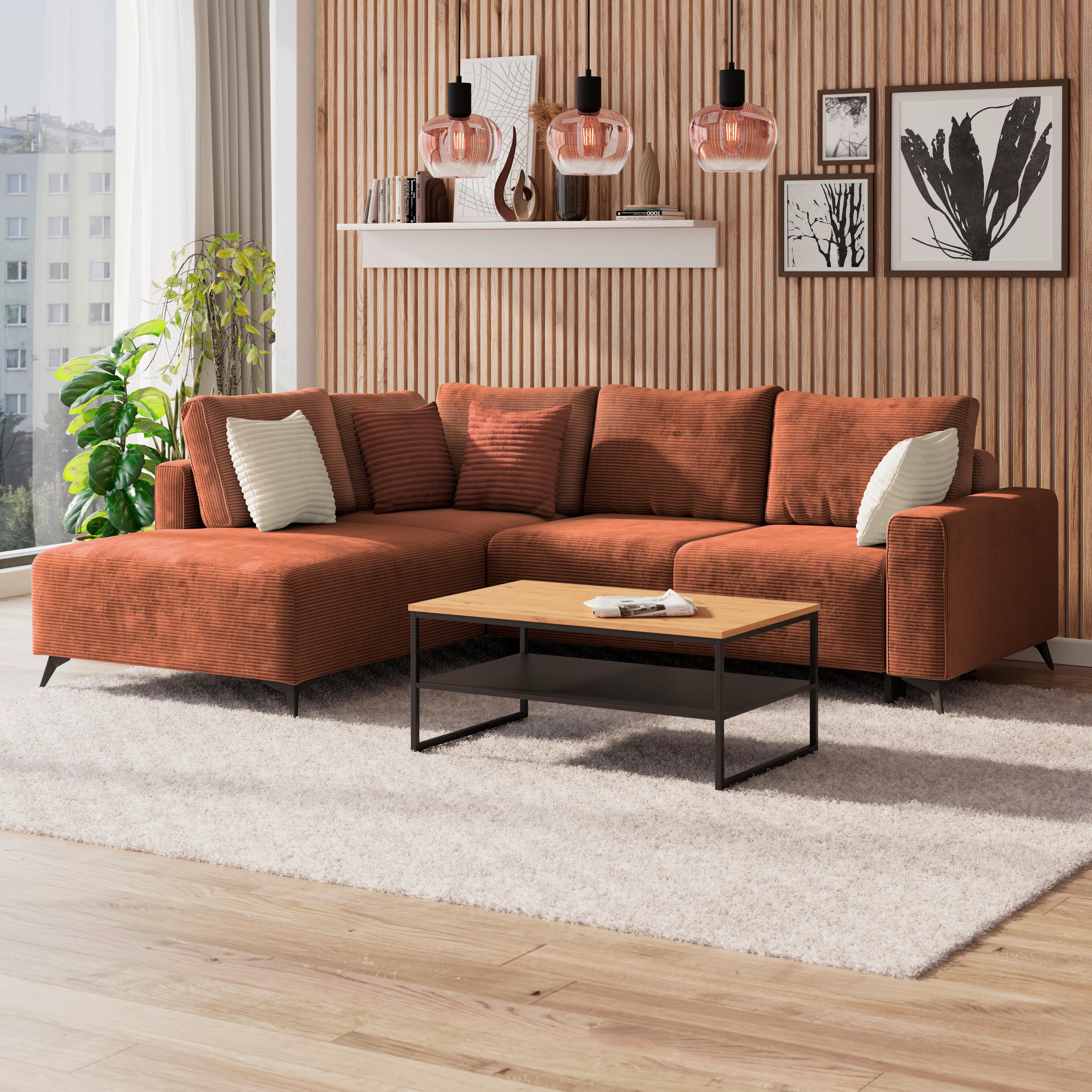 Ecksofa mit Schlaffunktion Lincoln Kupfer Cord 212x270 cm - Schwarz/Kupferfarben, MODERN, Textil (212/270cm)