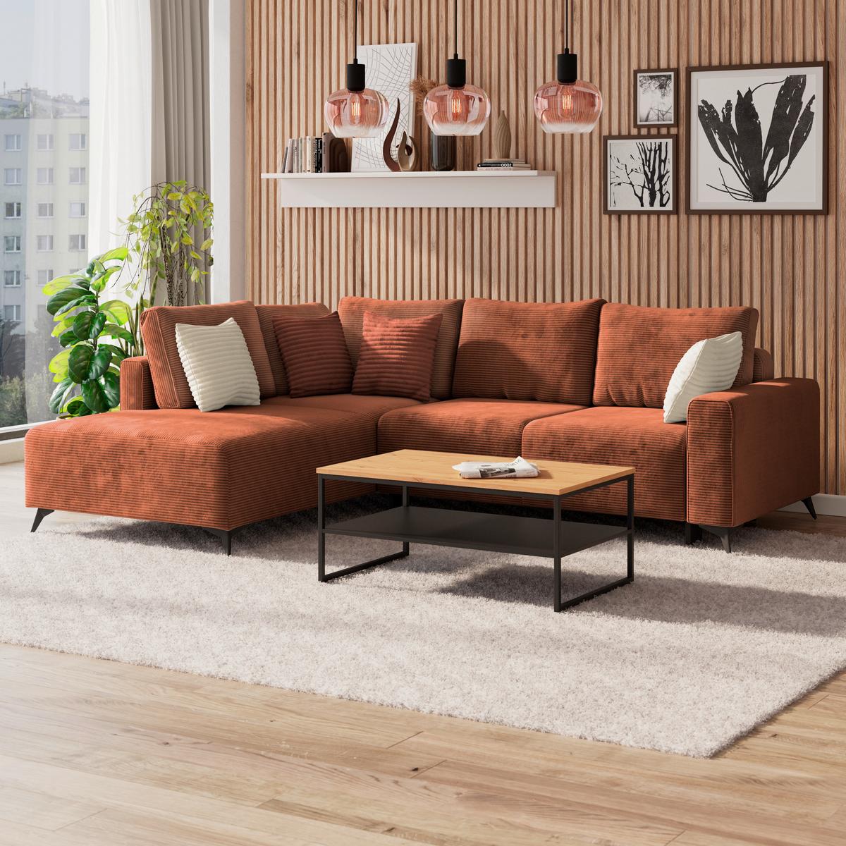 Ecksofa mit Schlaffunktion Lincoln Kupfer Cord 212x270 cm - Schwarz/Kupferfarben, MODERN, Textil (212/270cm)