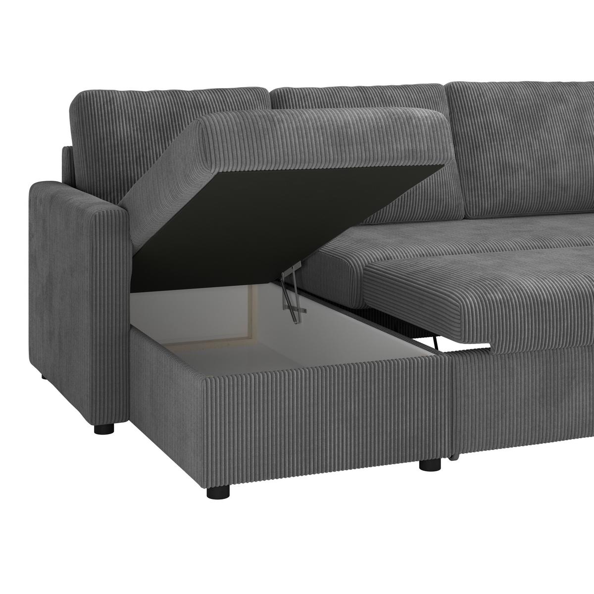 Ecksofa Mit Schlaffunktion Paris Anthrazit Cord 215x145cm - Anthrazit/Schwarz, Basics, Holz/Holzwerkstoff (215/145cm)
