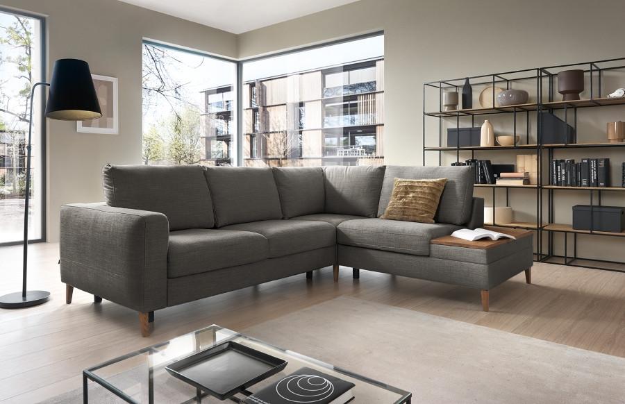 Ecksofa Alika: D. Grau S: 260x204 cm - Dunkelgrau/Eschefarben, MODERN, Textil (260/90cm) - Trendmanufaktur