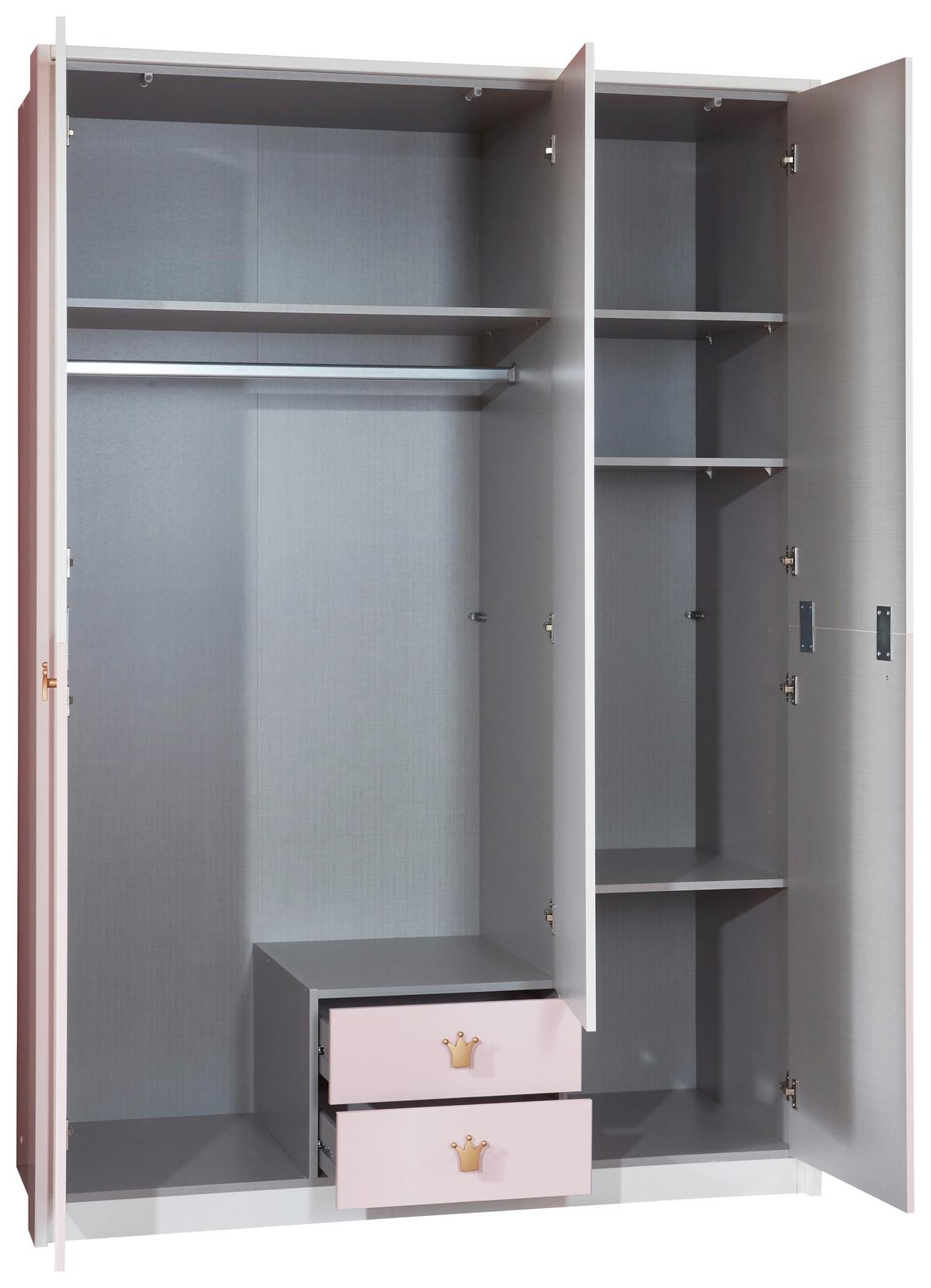 Nyílóajtós Szekrény Cindy 2 139/199 Cm - rózsaszín/fehér, faalapú anyag (139/199/58cm)