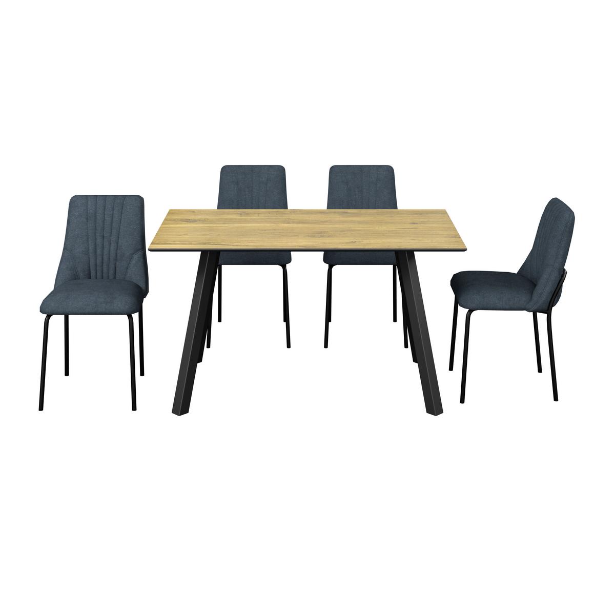 Tischgruppe Zurs 5-teilig Artisan Eiche/Leinenoptik grau - Eichefarben/Schwarz, Trend, Holz/Holzwerkstoff (140/75/80cm)