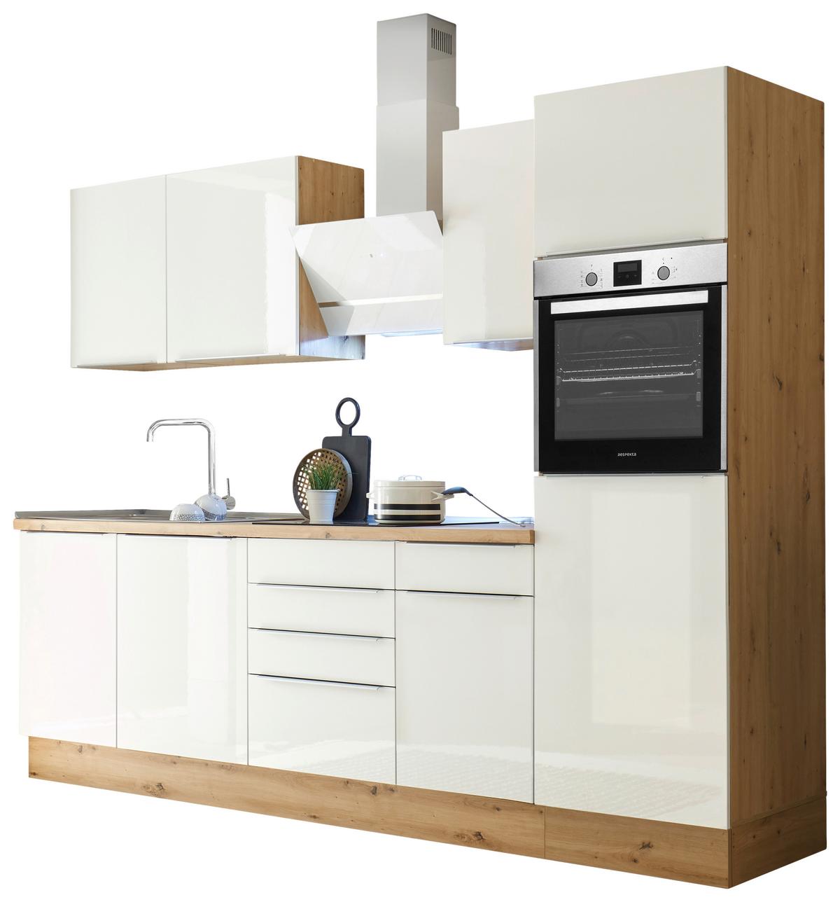 Küchenzeile Mit Geräten B: 280 Cm Weiß/eiche Dekor - Weiß Hochglanz/Eiche Artisan, LIFESTYLE, Holzwerkstoff (280/211/60cm) - Respekta