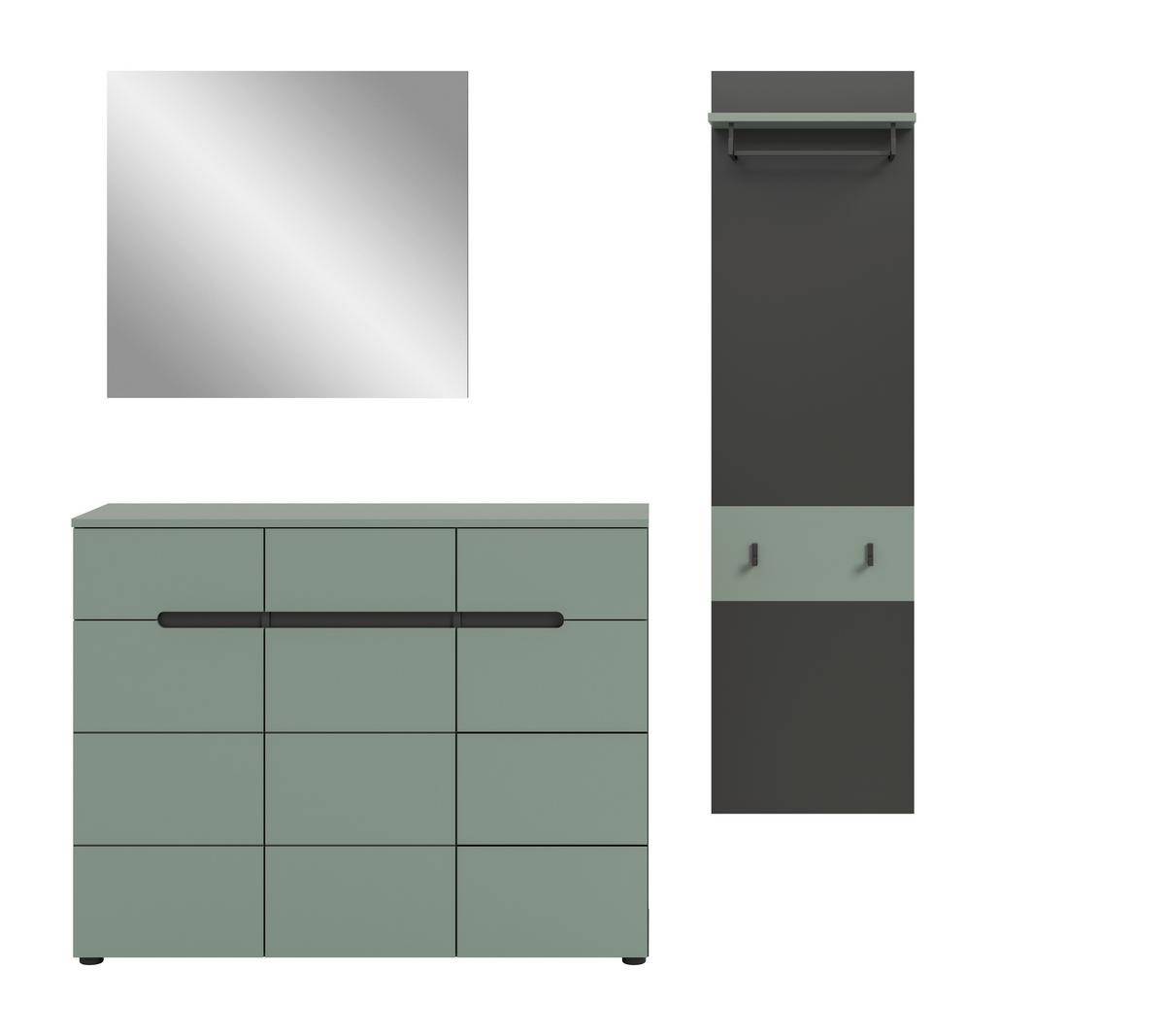 Garderobe Canu 3-Teilig Grau/Grün B: 180 cm - Design, Holzwerkstoff (180/190/37cm) - Livetastic