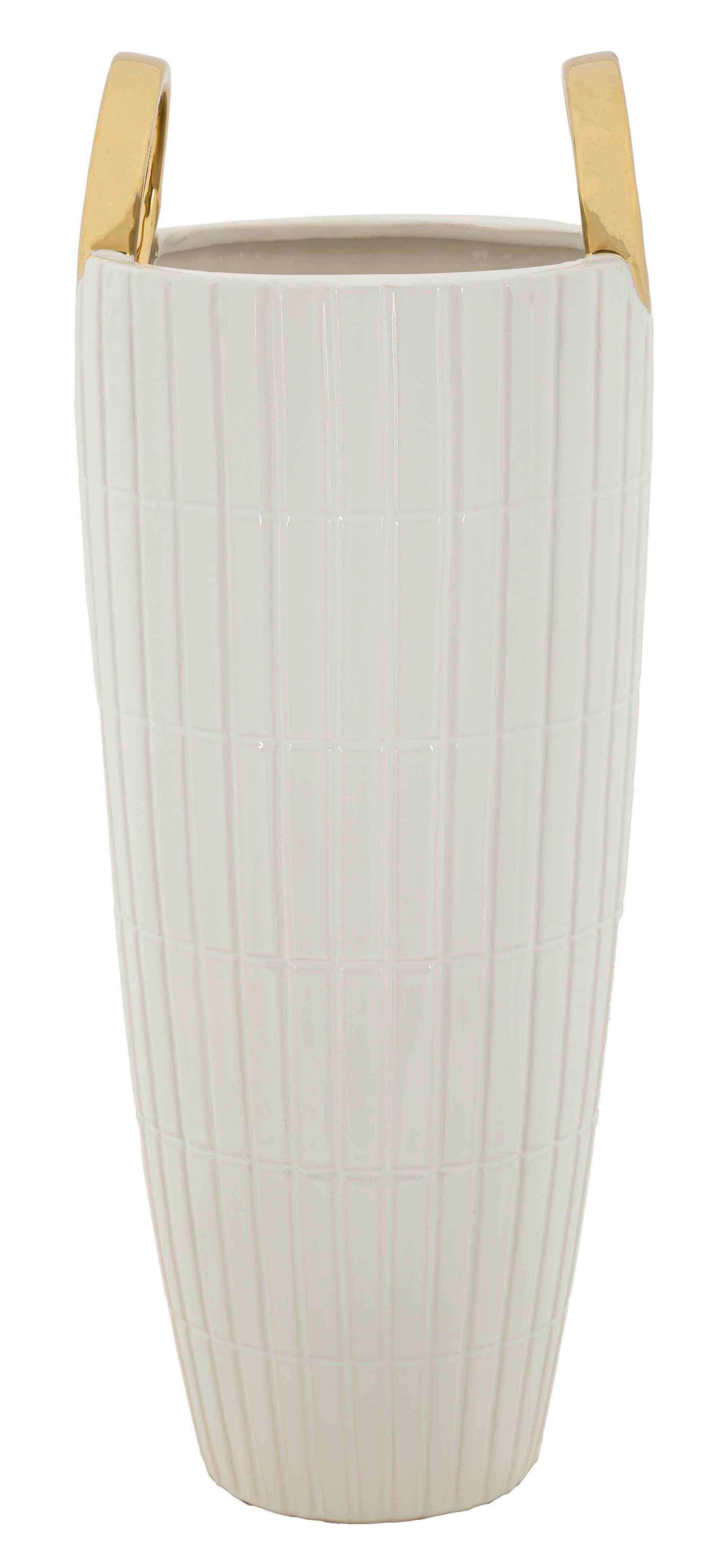 Vase Shopping Weiß/goldfarben B: 18 Cm - Goldfarben/Weiß, Basics, Keramik (18 /45/18  cm)