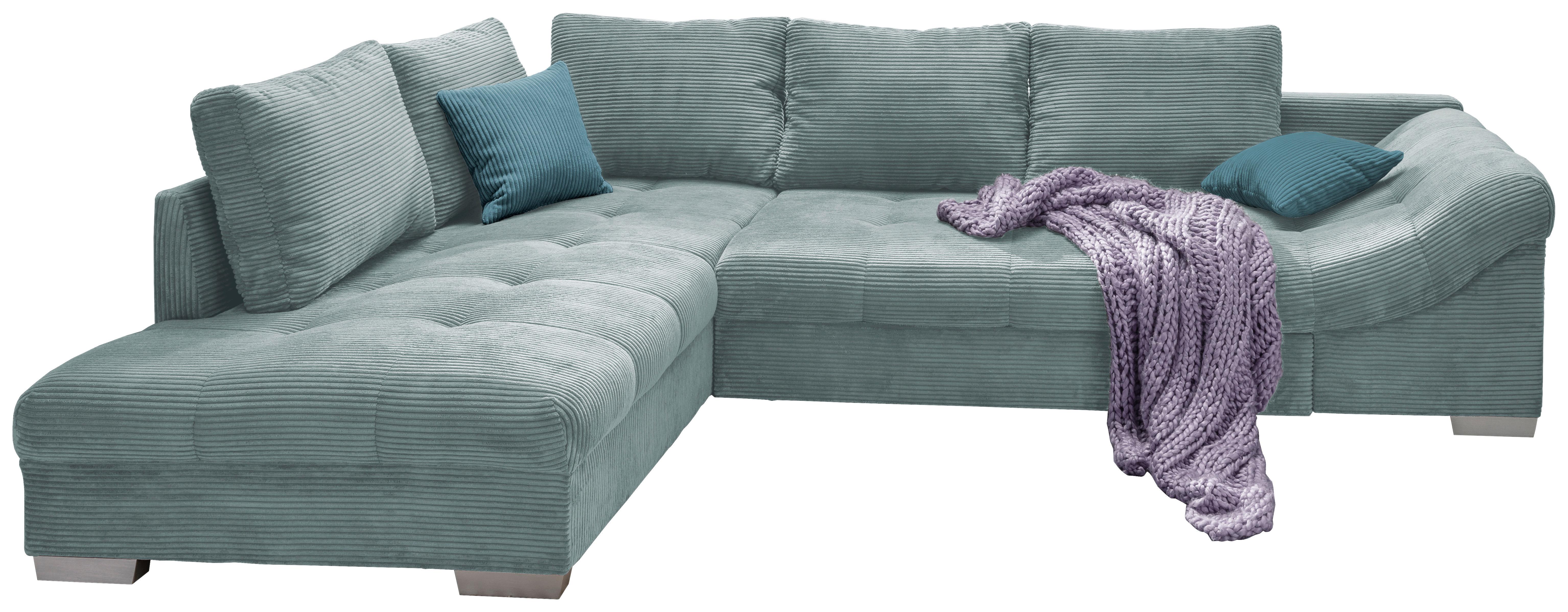 Rohová sedačka ALVITO, levá, světle modrý manšestr - petrolej/barvy stříbra, Design, dřevo/textil (202/298cm) - MID.YOU