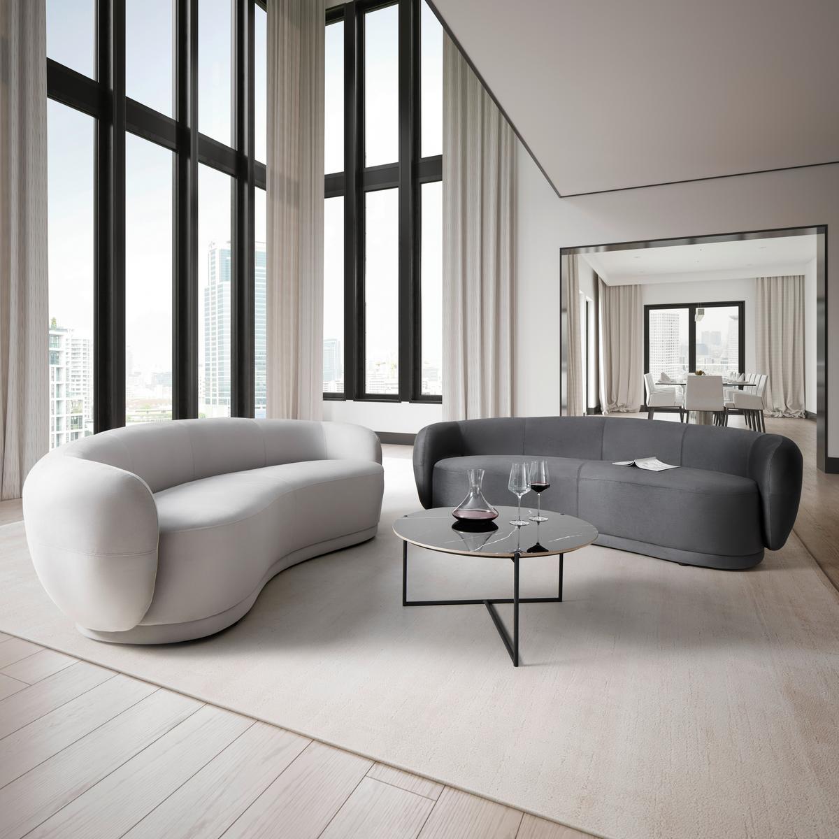 Moderná zamatová pohovka DAMARIS, tmavá sivá - čierna/tmavosivá, Modern, drevo/textil (230/75/100cm) - Bessagi Home