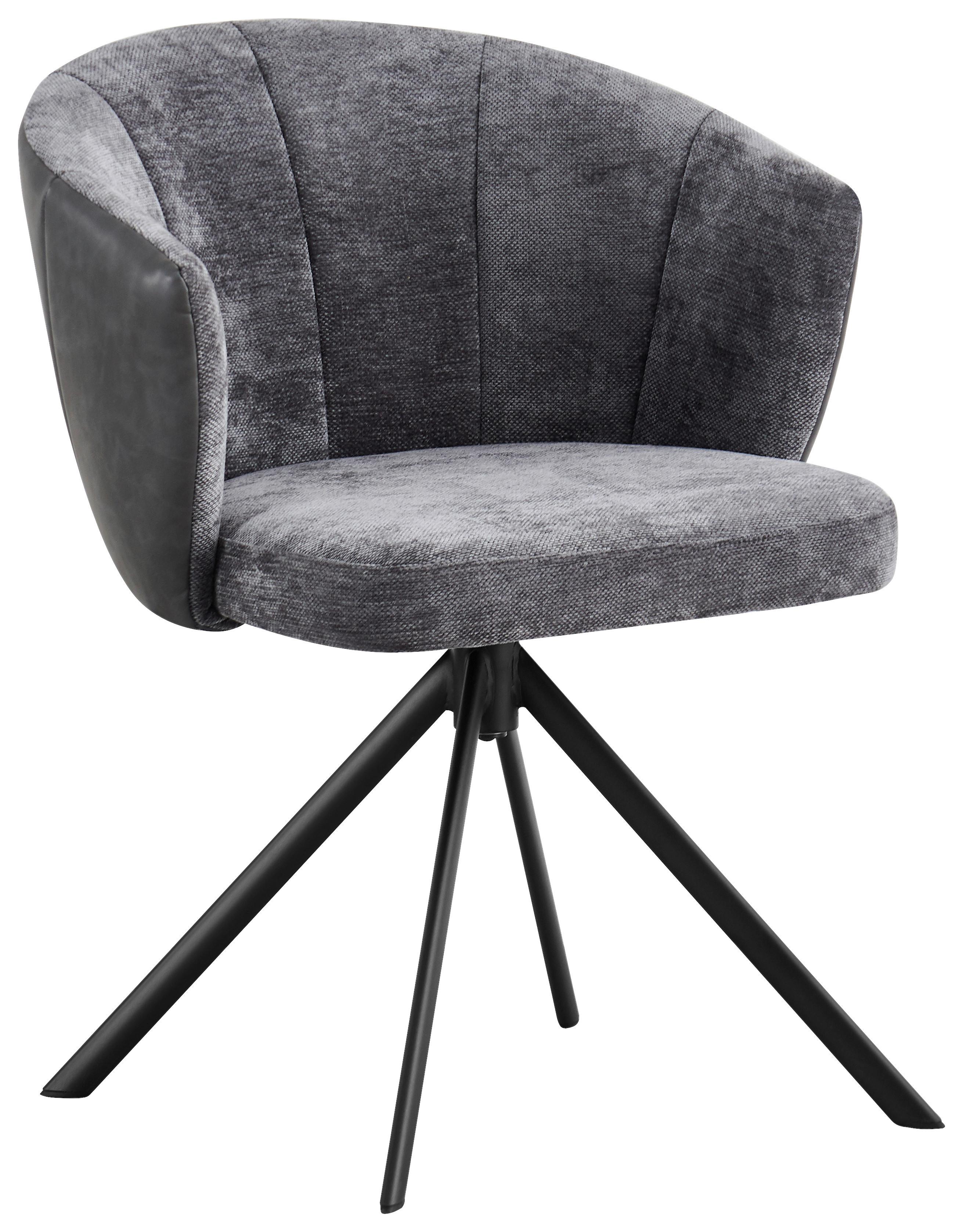 Armlehnstuhl Lara Webstoff Grau, 360° Drehbar - Schwarz/Grau, MODERN, Textil/Metall (59/78/63cm)