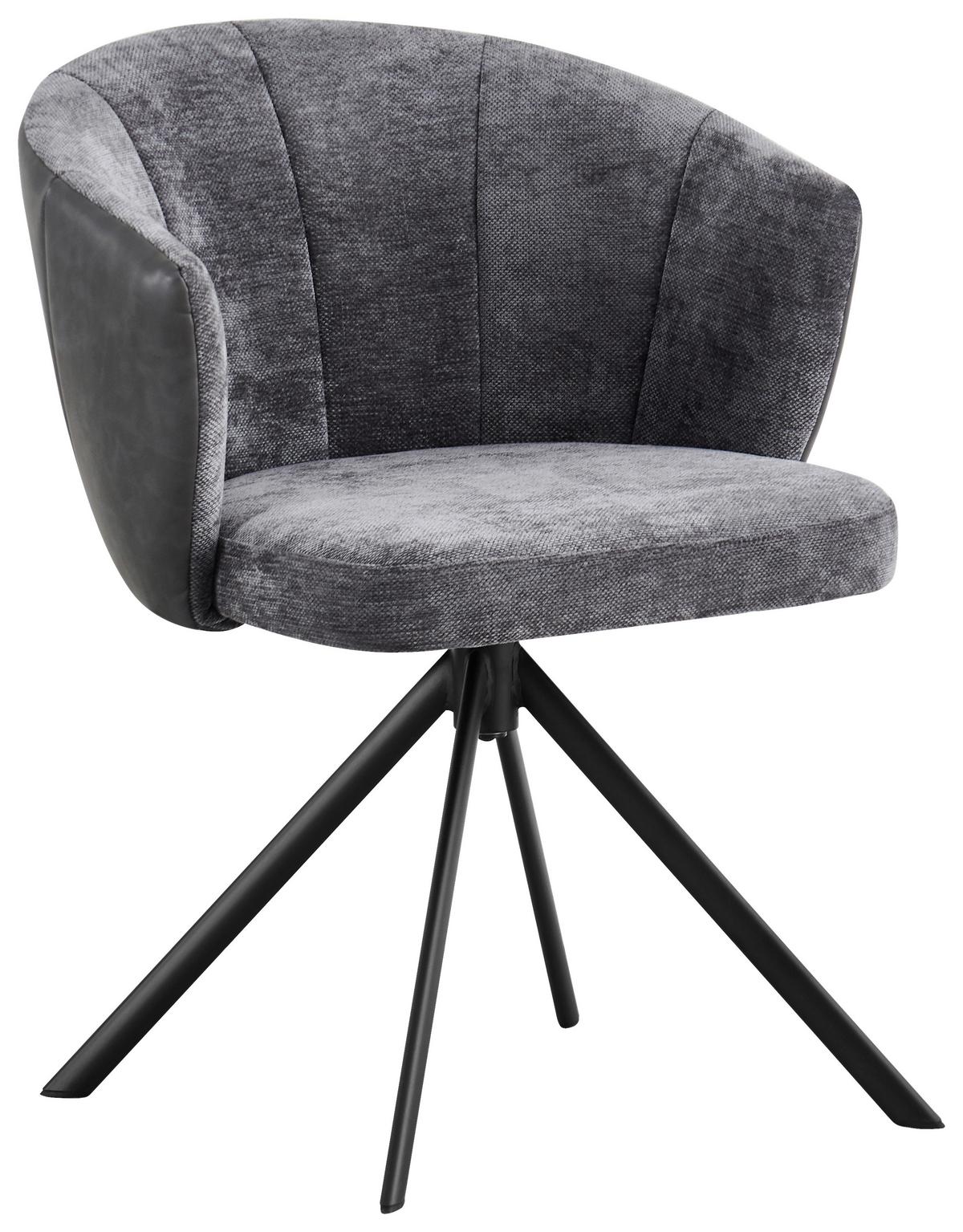Armlehnstuhl Lara Webstoff Grau, 360° Drehbar - Schwarz/Grau, MODERN, Textil/Metall (59/78/63cm)