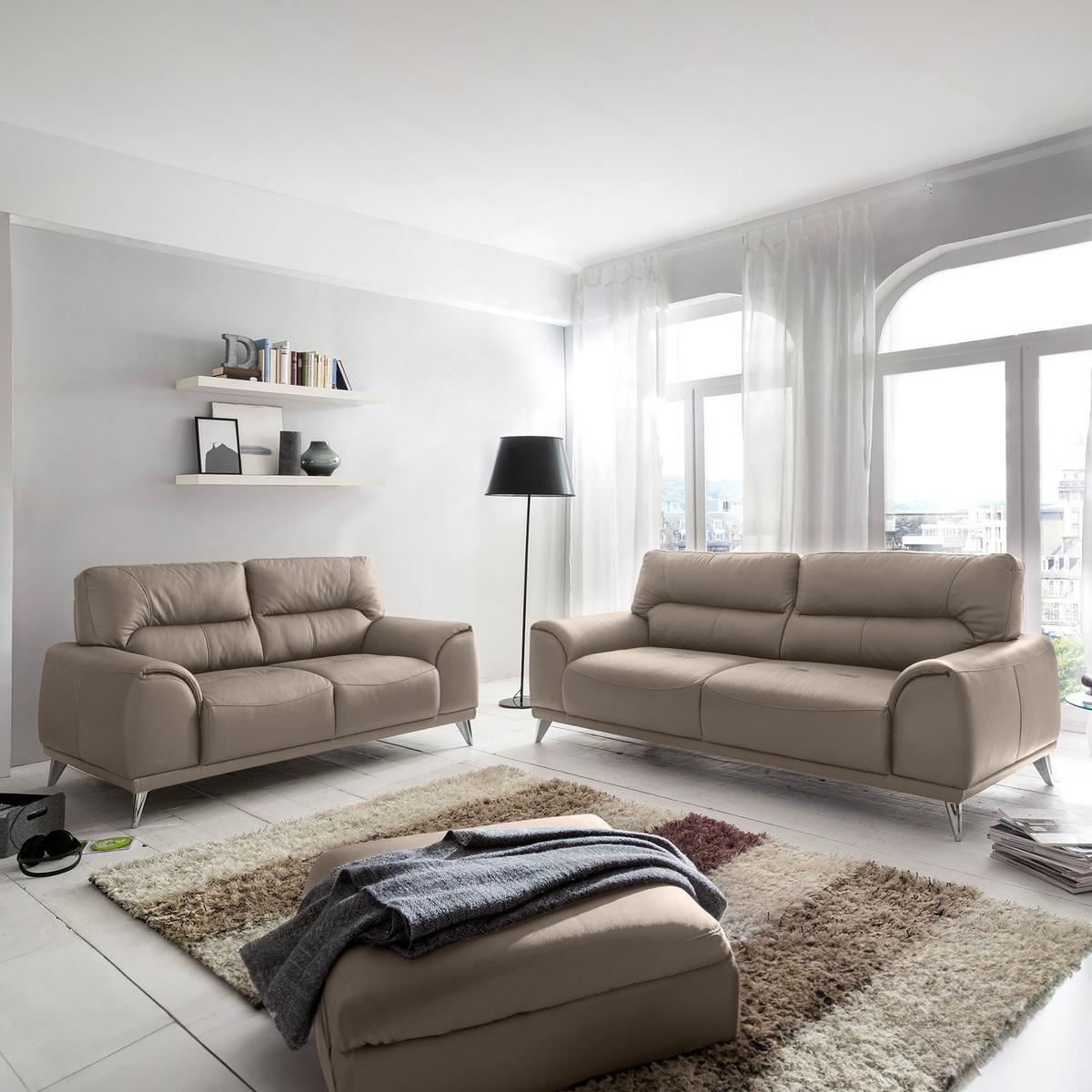 Dreisitzer-Sofa Frisco, Lederlook - Sandfarben/Chromfarben, MODERN, Textil (210/92/96cm) - MID.YOU