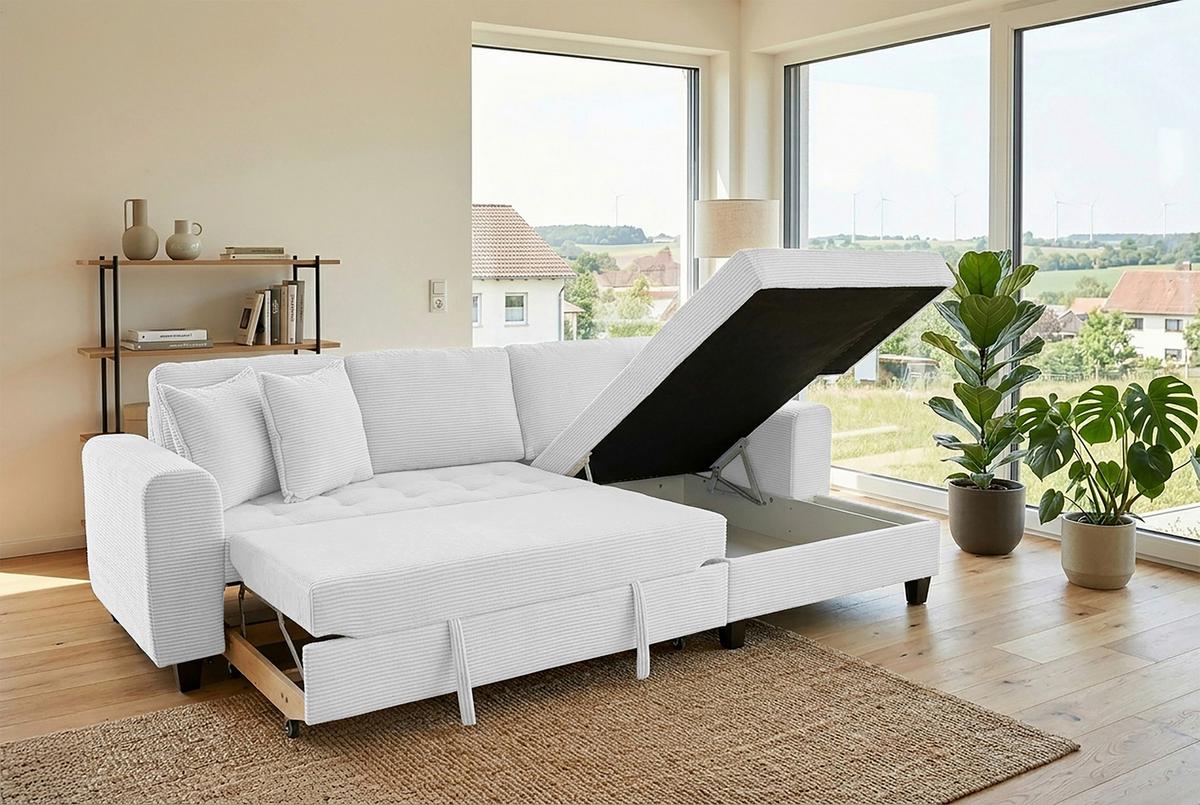 Ecksofa Moritz Silberfarben S: ca. 265x155 cm - Weiß, Trend, Textil (265/155cm)