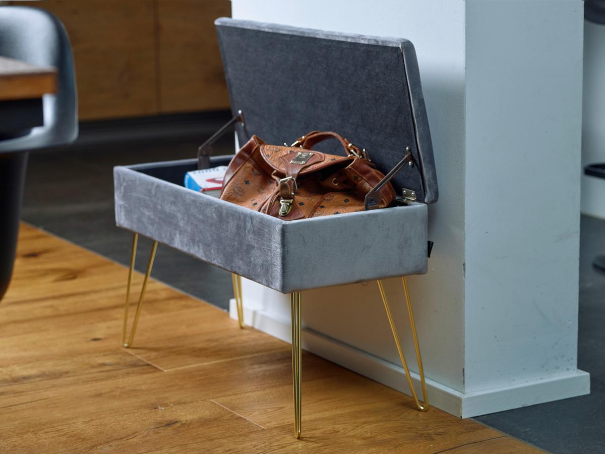 Hockerbank Scarlett Vlies Grau H: 42 cm inkl. Stauraum - Goldfarben/Grau, Design, Textil (75/42/30cm) - Echtwerk
