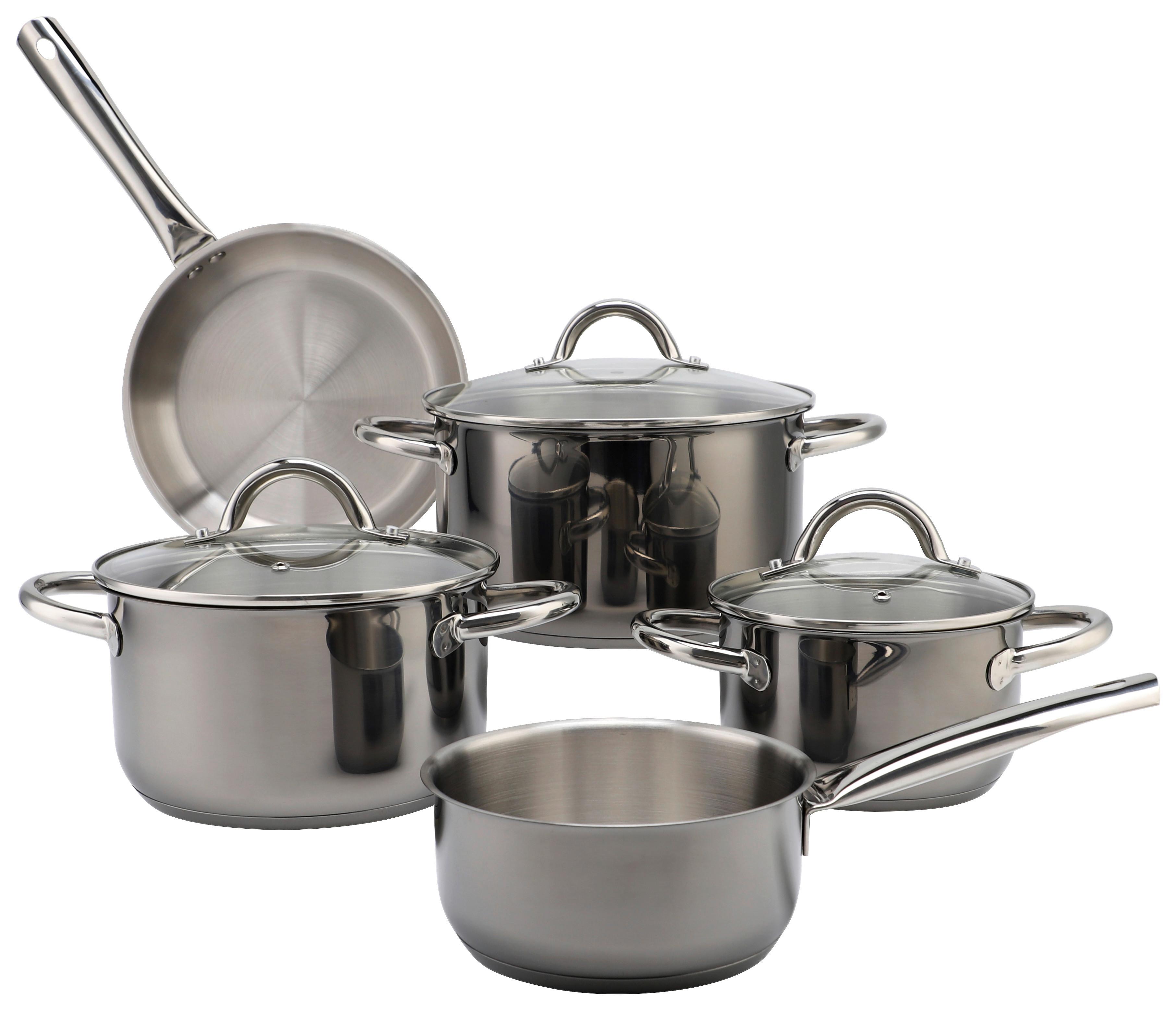 Kochtopfset 8-Teilig Edelstahl Schwarz Rostfrei - Schwarz, Basics, Glas/Metall - Echtwerk