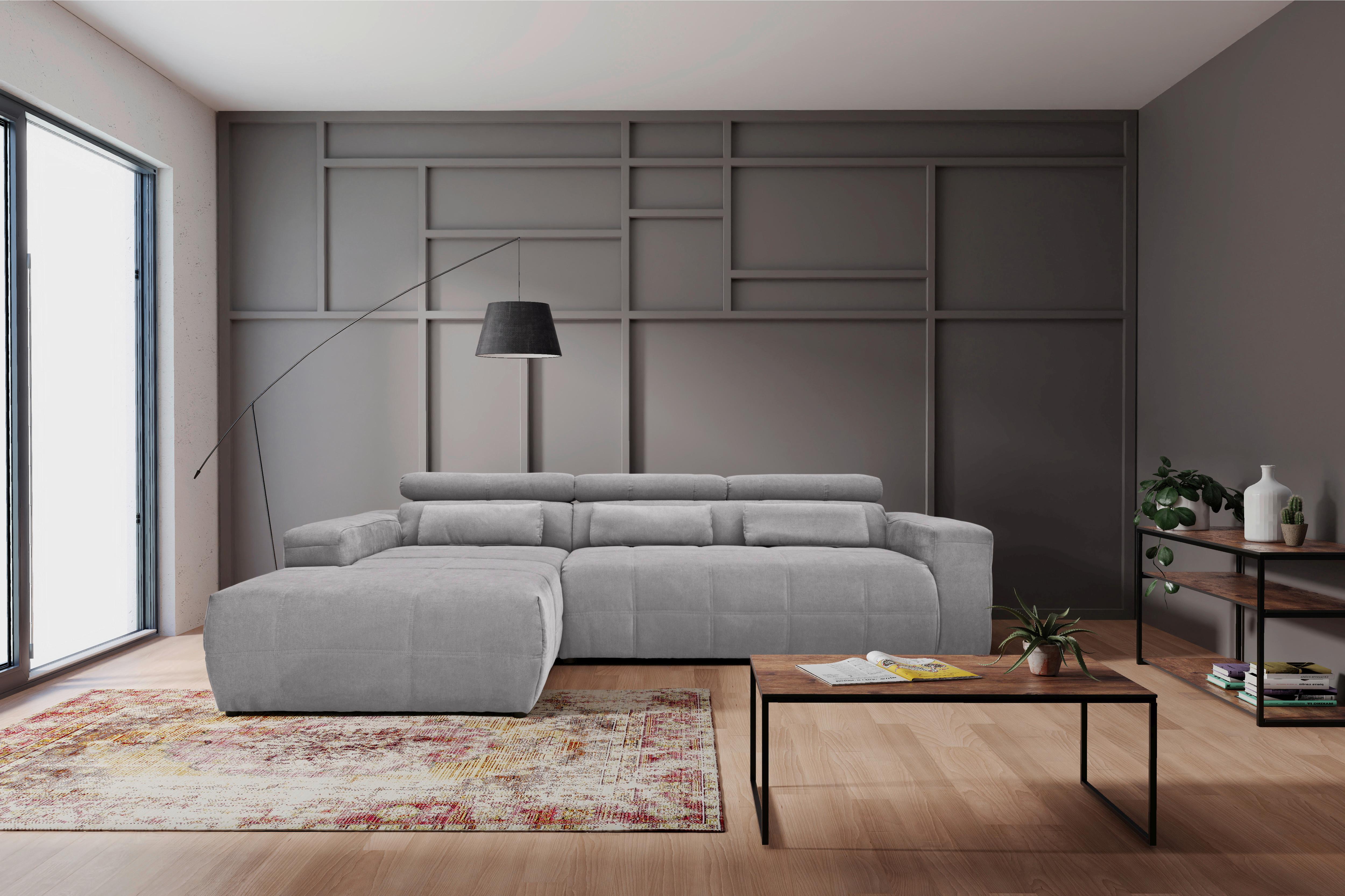 Ecksofa Mit Sitztiefen- Verstellung Brandon Silbern - Silberfarben/Schwarz, Design, Textil (175/285cm) - MID.YOU