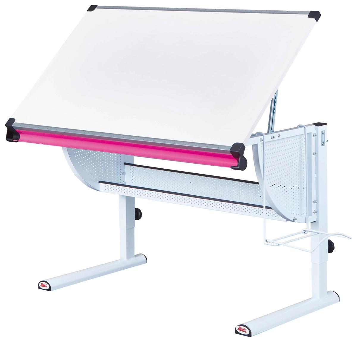 Jugendschreibtisch Neigbar B: 118 Cm H: 63 Cm Matts, Weiß - Pink/Weiß, MODERN, Holzwerkstoff/Metall (118/73/63cm) - MID.YOU