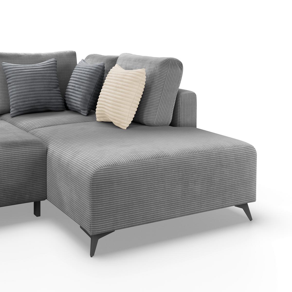Ecksofa Mit Schlaffunktion Lincoln Grau Cord 270x212 Cm - Schwarz/Grau, MODERN, Textil (270/212cm)