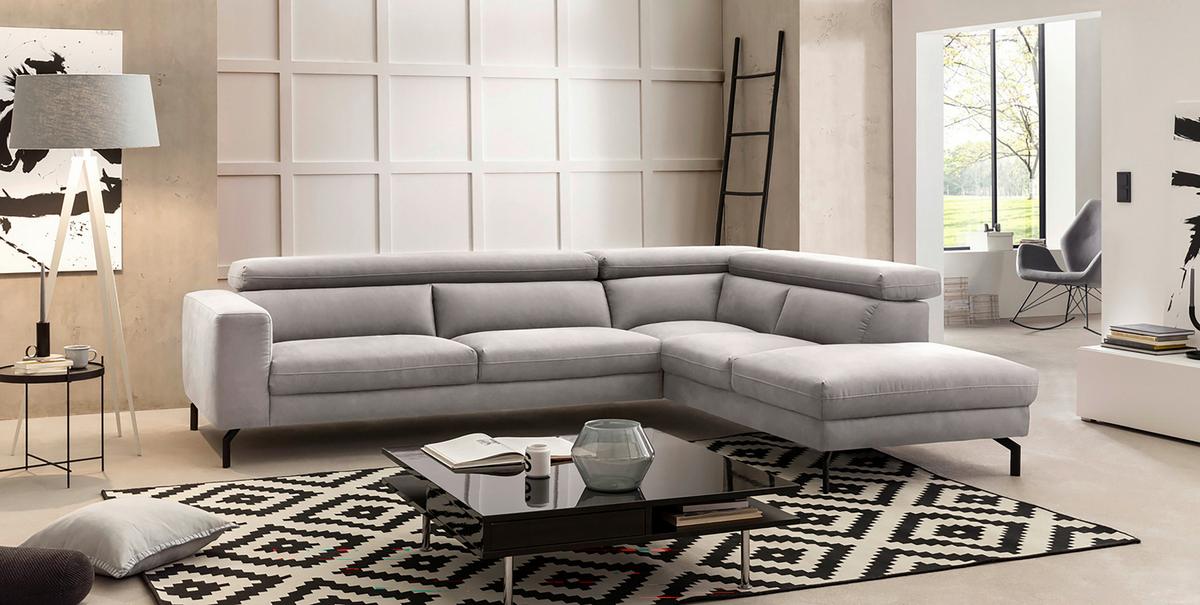 Ecksofa California - Silberfarben/Schwarz, MODERN, Textil (305/233cm) - Trendmanufaktur