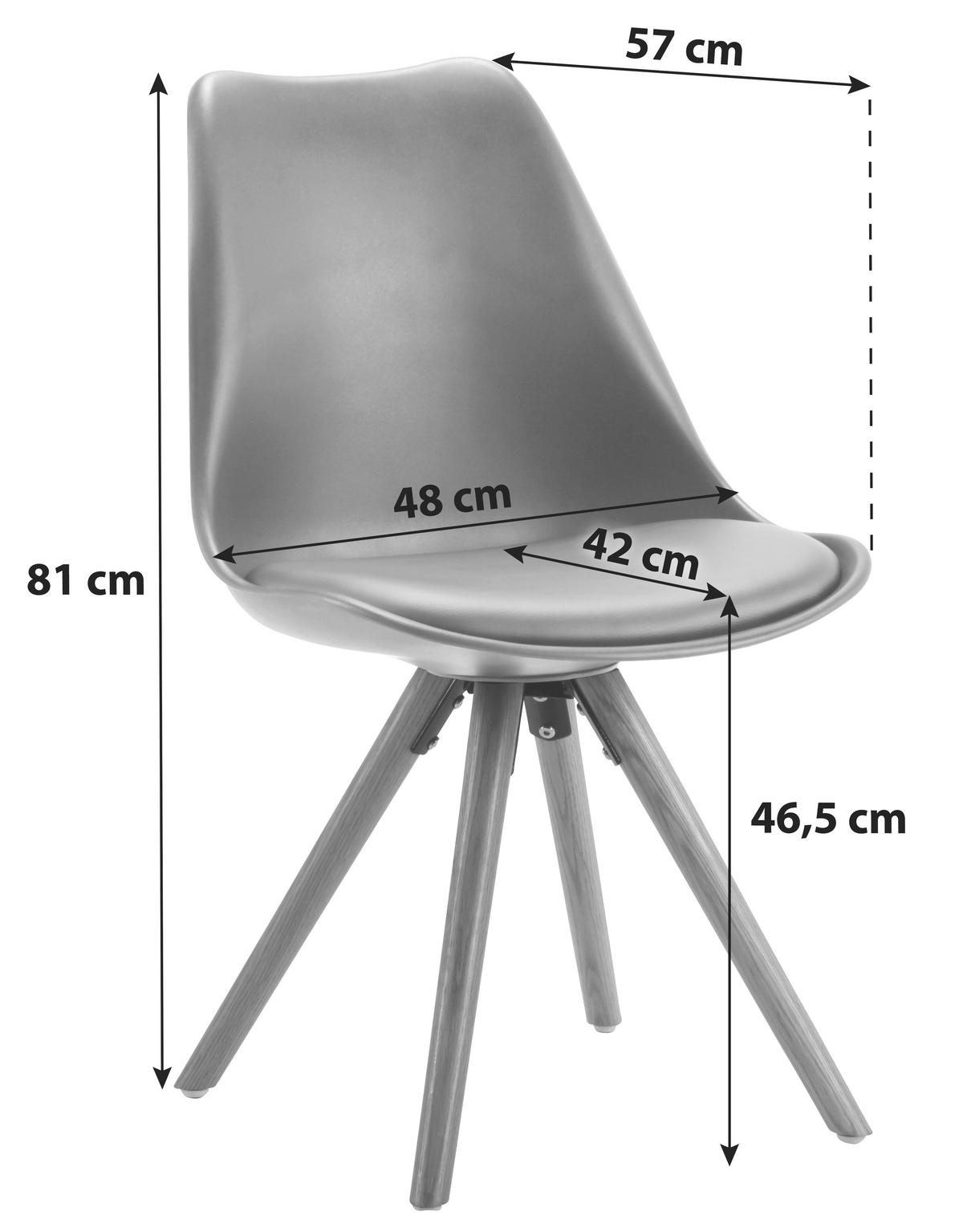 Schalenstuhl-set 4er Levi Grau Lederlook Echtholz Beine - Eichefarben/Grau, MODERN, Holz/Kunststoff (48/81/57cm) - Ondega