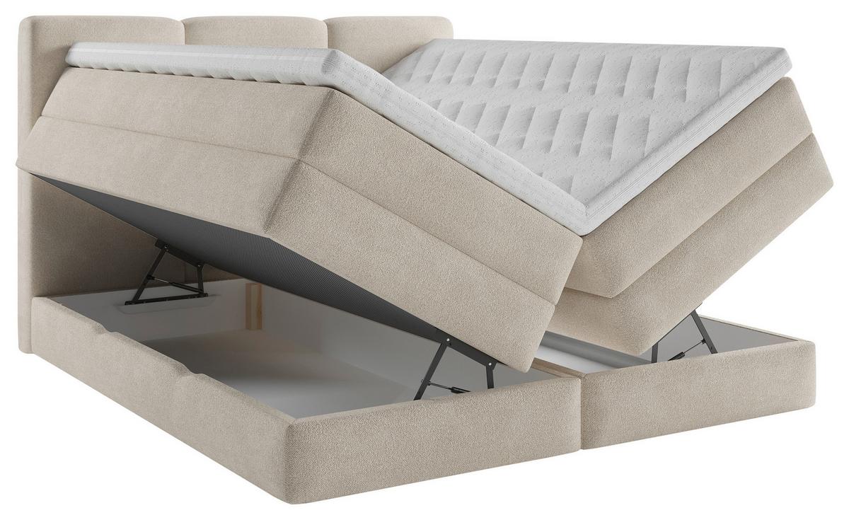 Boxspringbett mit Topper + Bettkasten 160x200 cm Castel - Creme/Schwarz, MODERN, Holz/Holzwerkstoff (160/200cm) - MID.YOU