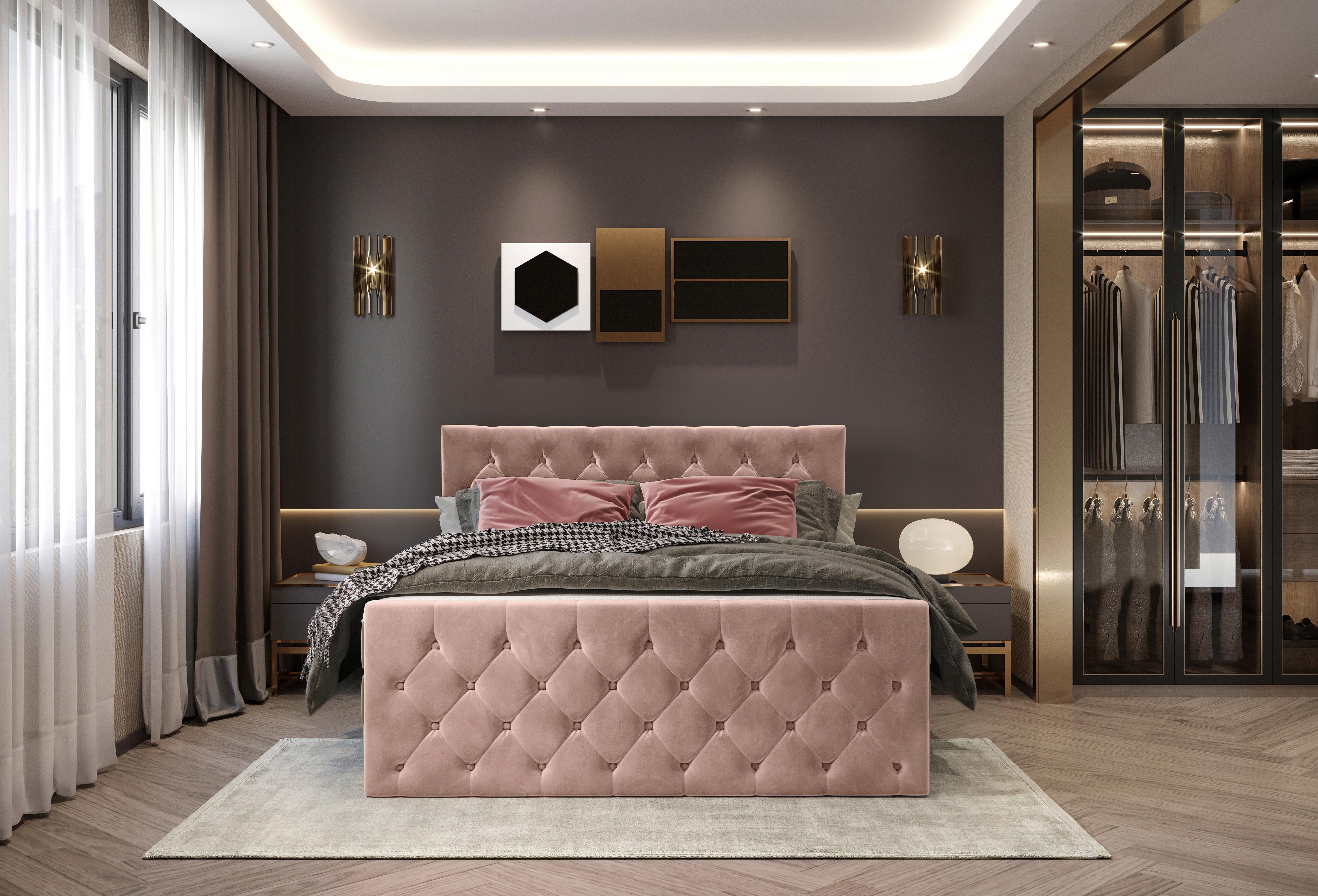 Boxspringbett Swing 14 Altrosa 140x200 cm H2 - Beige/Schwarz, ROMANTIK / LANDHAUS, Textil (140/200cm) - James Wood