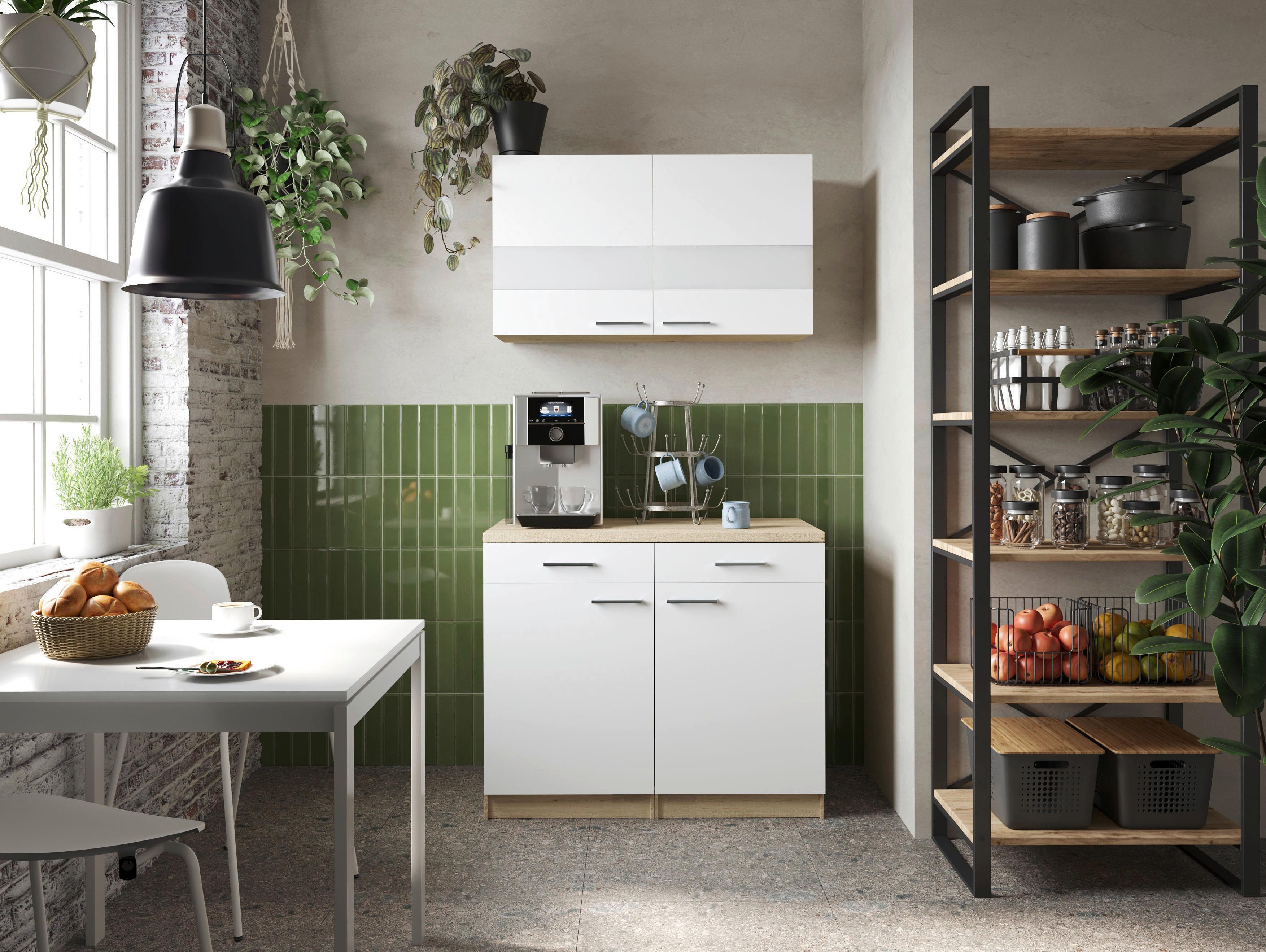 BUFFET Merle Weiß/Eiche Dekor B:100cm - Eichefarben/Weiß, Basics, Glas/Holzwerkstoff (100/200/60cm) - Respekta