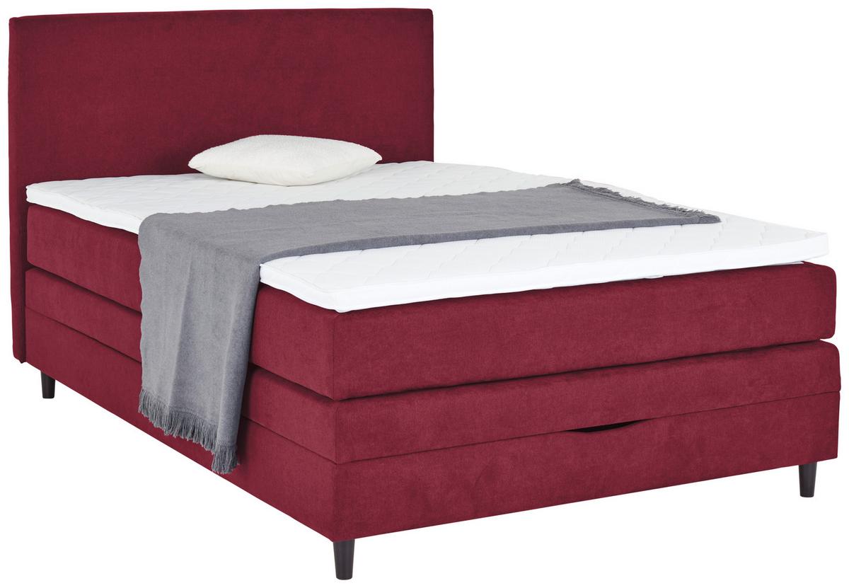 Boxspringbett mit Topper & Bettkasten 140x200 Kleopatra - Rot, KONVENTIONELL, Holz/Holzwerkstoff (140/200cm) - Ondega