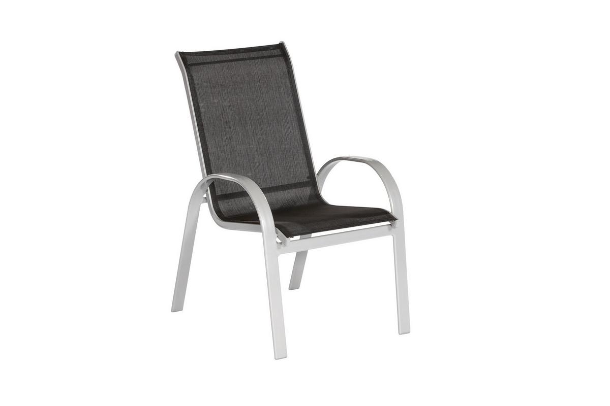 Gartensessel 2er-set Stapelbar Amalfi Metall/textil - Silberfarben/Schwarz, ROMANTIK / LANDHAUS, Textil/Metall (56/97/76cm) - Gardenson