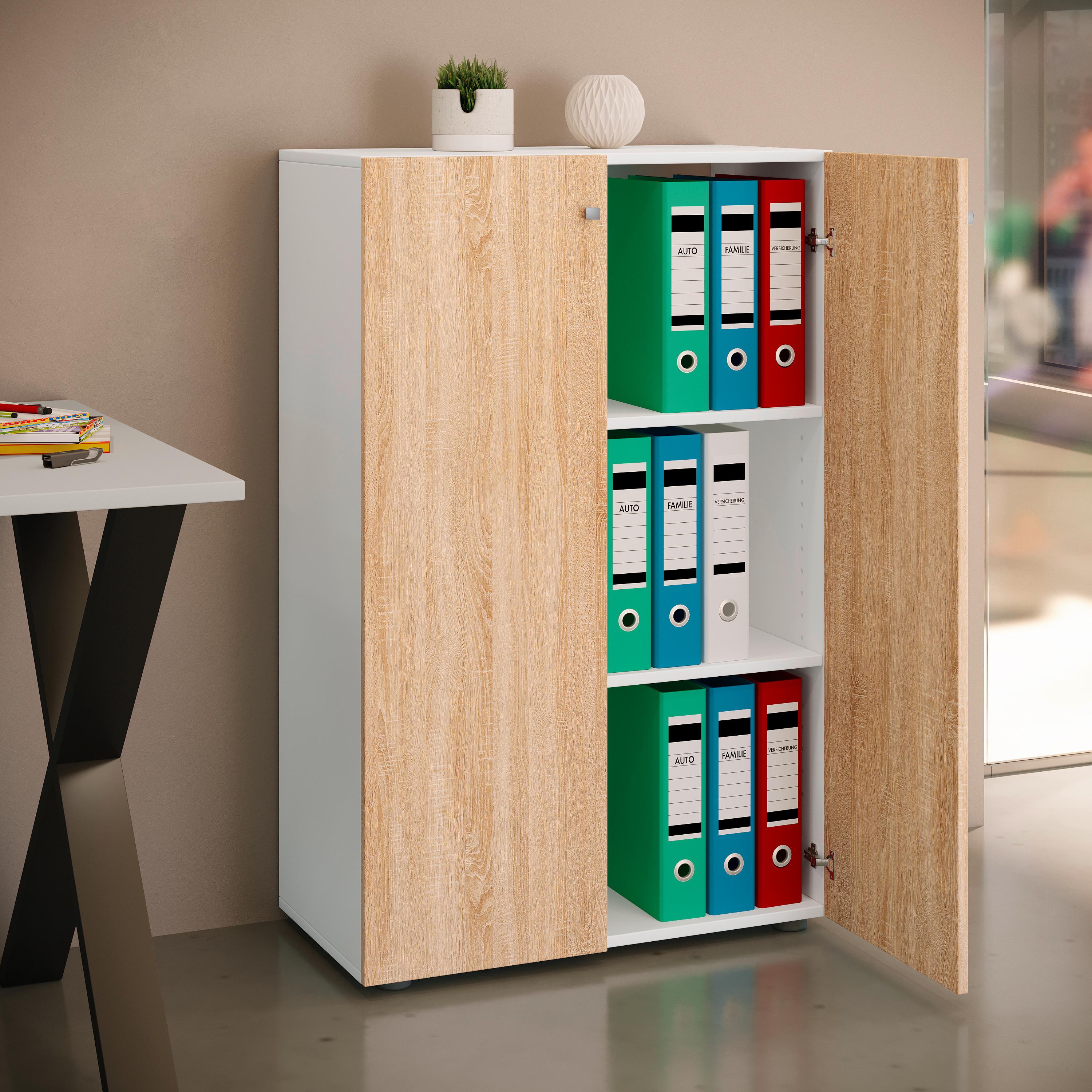 Aktenschrank Lona Weiß, Eiche Dekor B: 70cm - Weiß/Sonoma Eiche, Design, Holzwerkstoff (70/110/39cm) - MID.YOU