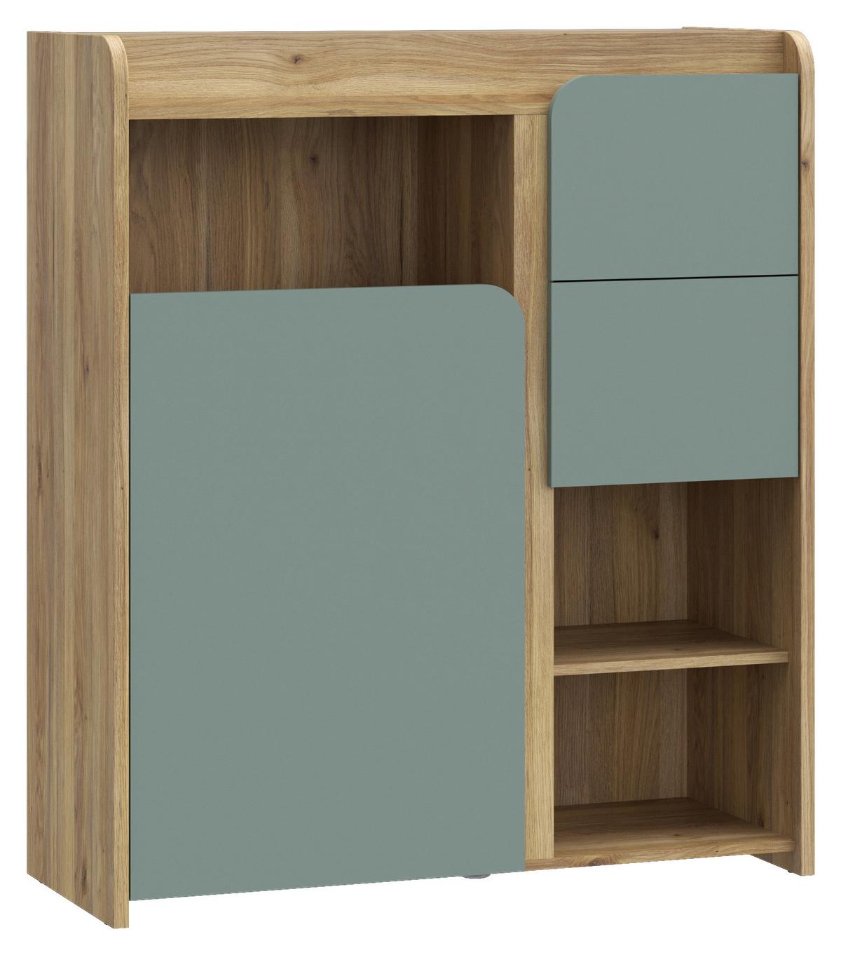 KOMODA HOA - barvy dubu/šalvějově zelená, Moderní, kompozitní dřevo (104,4/120,5/41,3cm)