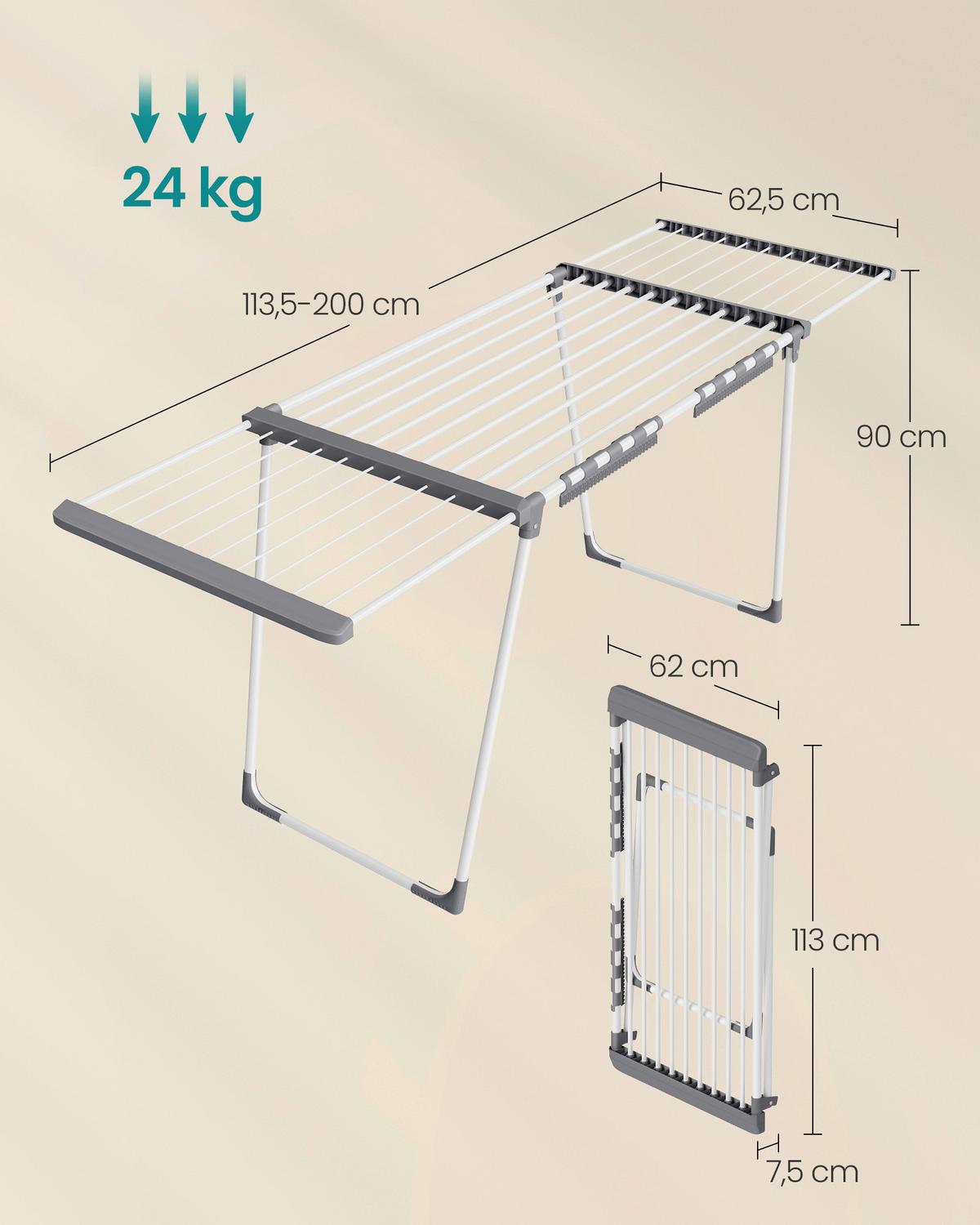 Wäschetrockner Metall/Kunststoff - Weiß/Grau, Basics, Kunststoff/Metall (113,5/90/62,5cm)