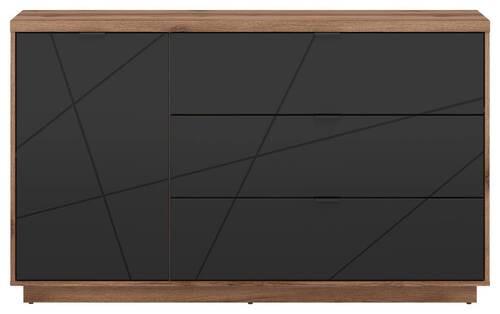 Sideboard 156cm Eiche Dekor, Schwarz Matt - Eichefarben/Schwarz, Design, Holzwerkstoff (156/93/42,5cm)