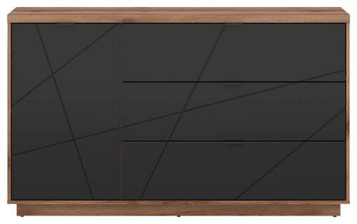 Sideboard 156cm Eiche Dekor, Schwarz Matt - Eichefarben/Schwarz, Design, Holzwerkstoff (156/93/42,5cm)