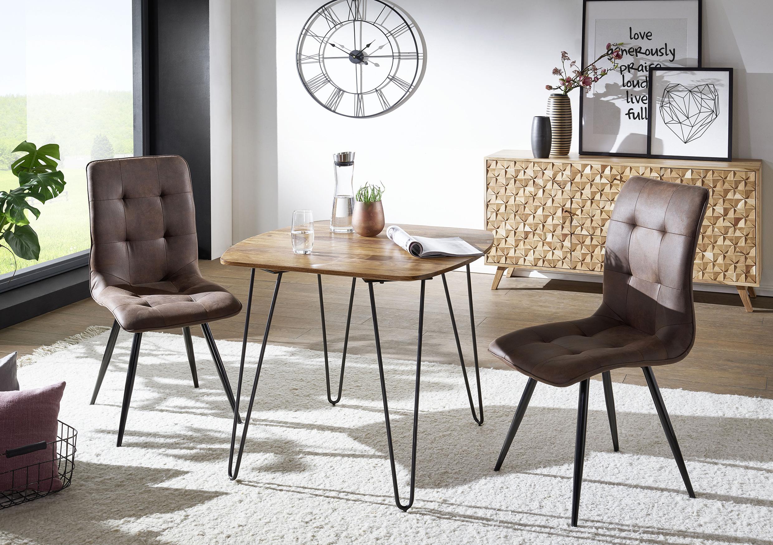 Esstisch mit Echtholz-Platte Kela 80x80 cm Sheesham/Schwarz - Sheeshamfarben/Schwarz, MODERN, Holz/Metall (80/80/76cm) - MID.YOU