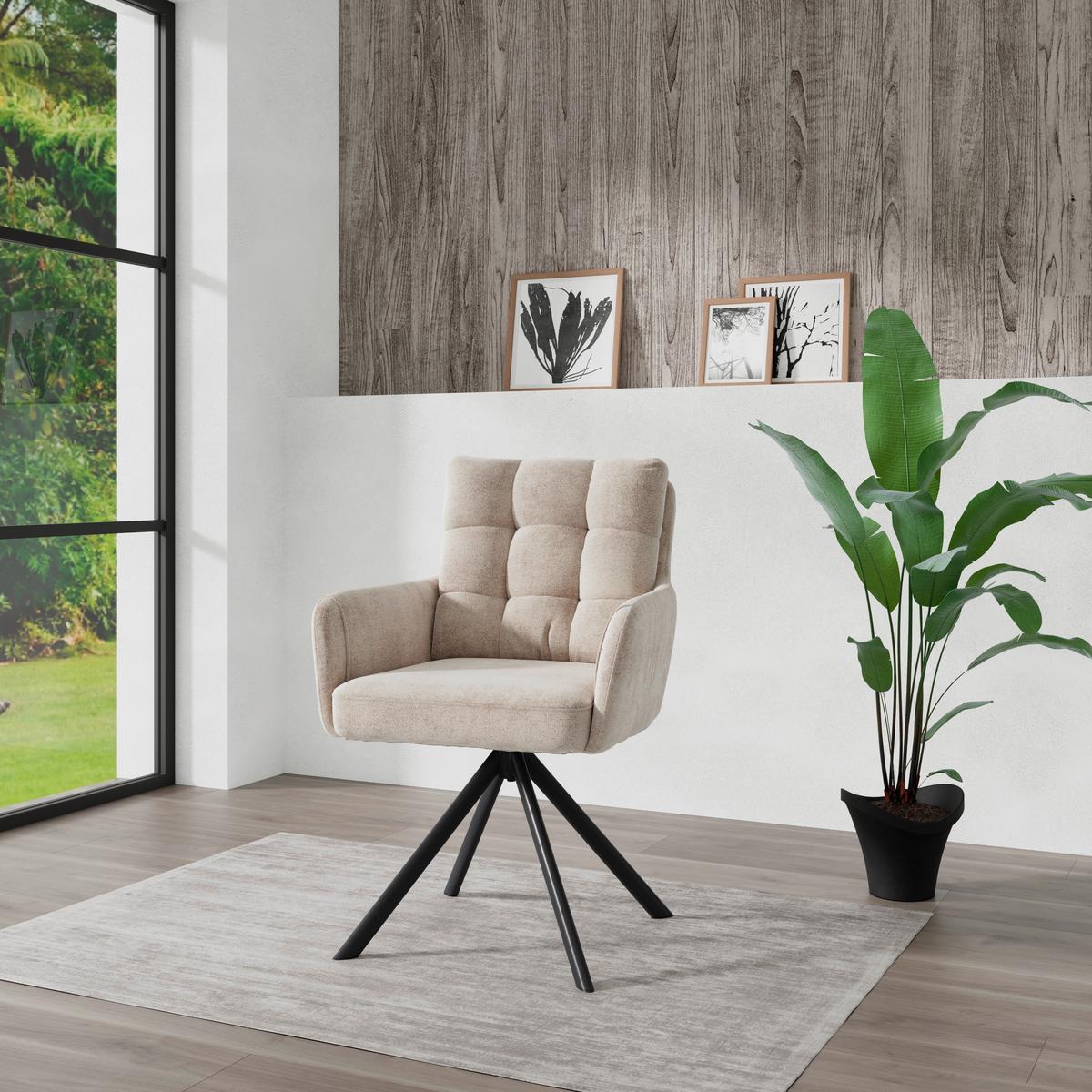 Armlehnstuhl Susan Braun Schwarz/Sitzfläche 360°drehbar - Schwarz/Braun, KONVENTIONELL, Holz/Textil (59/90/66cm)