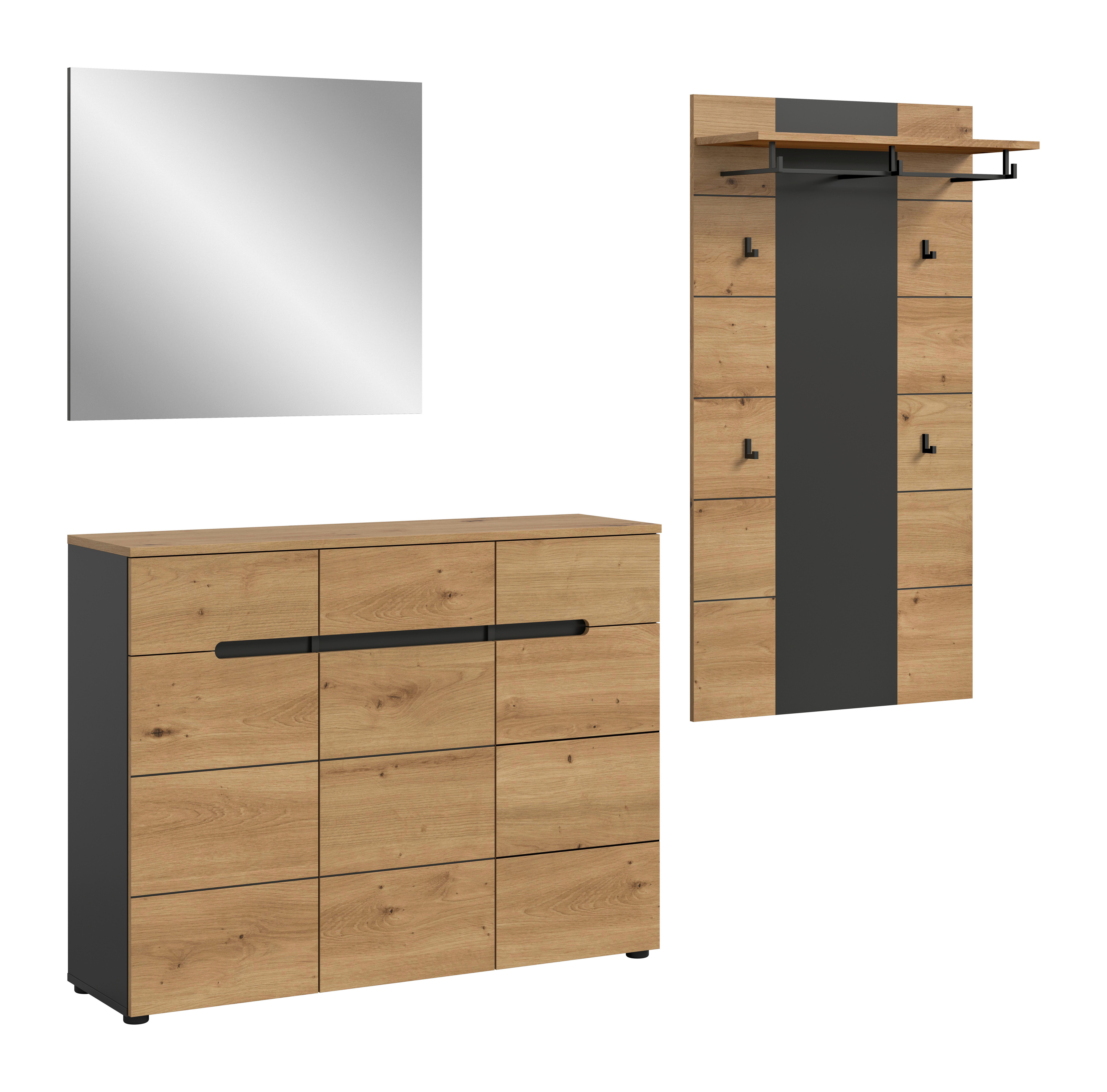 Garderobe Canu 3-Teilig Eiche Artisan/Grau B: 215 cm